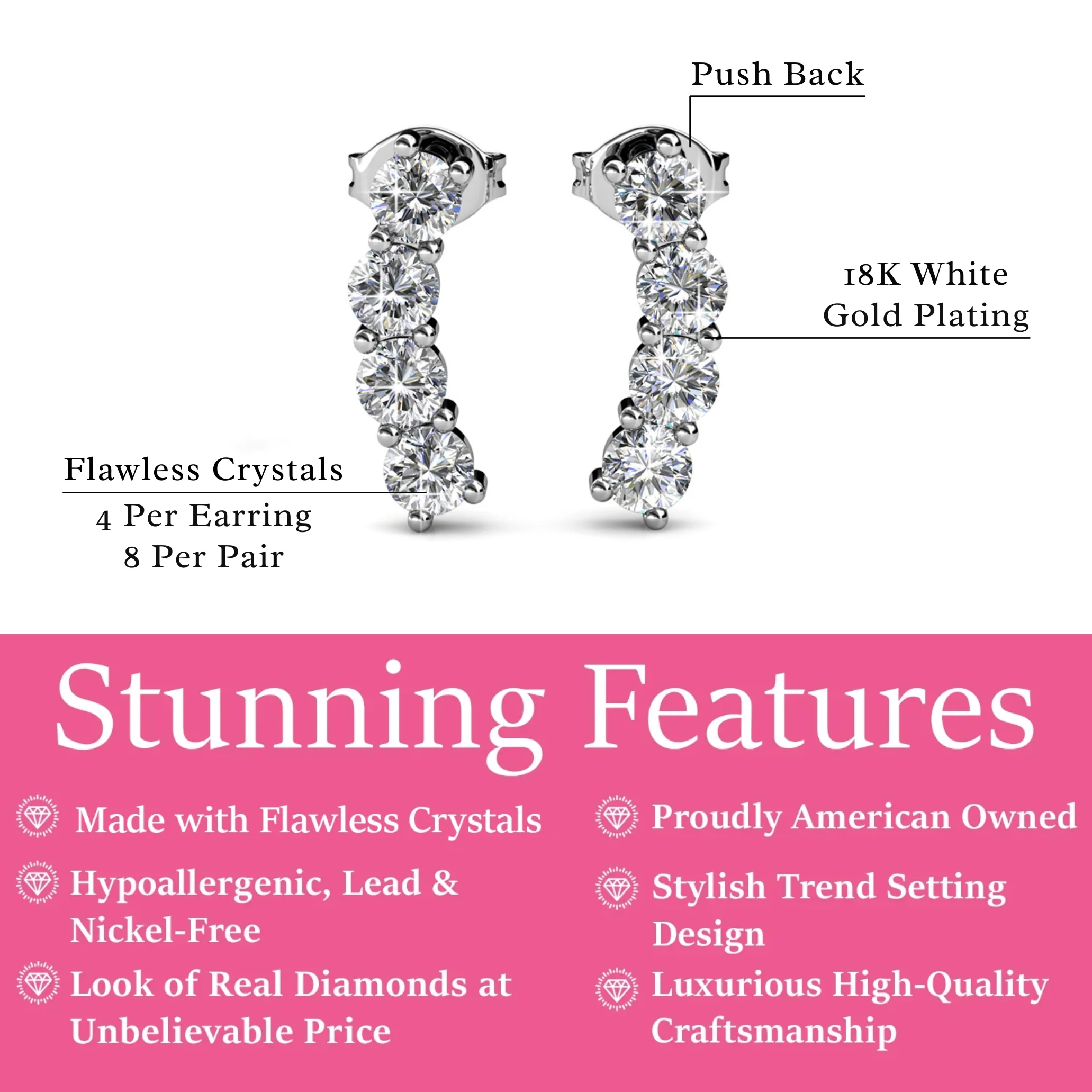 Aubree 18k White Gold Plated Drop Stud Earrings with Swarovski Crystals - Image 3