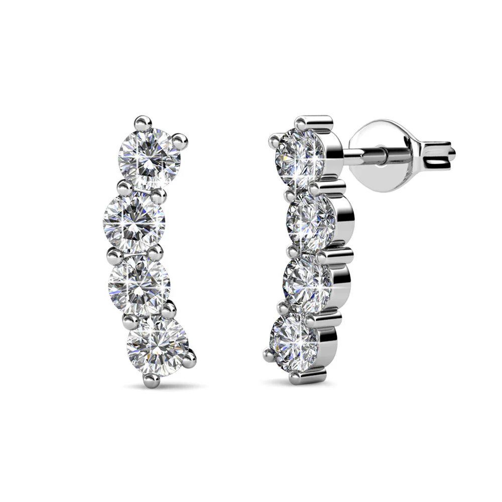 Aubree 18k White Gold Plated Drop Stud Earrings with Swarovski Crystals - Image 6