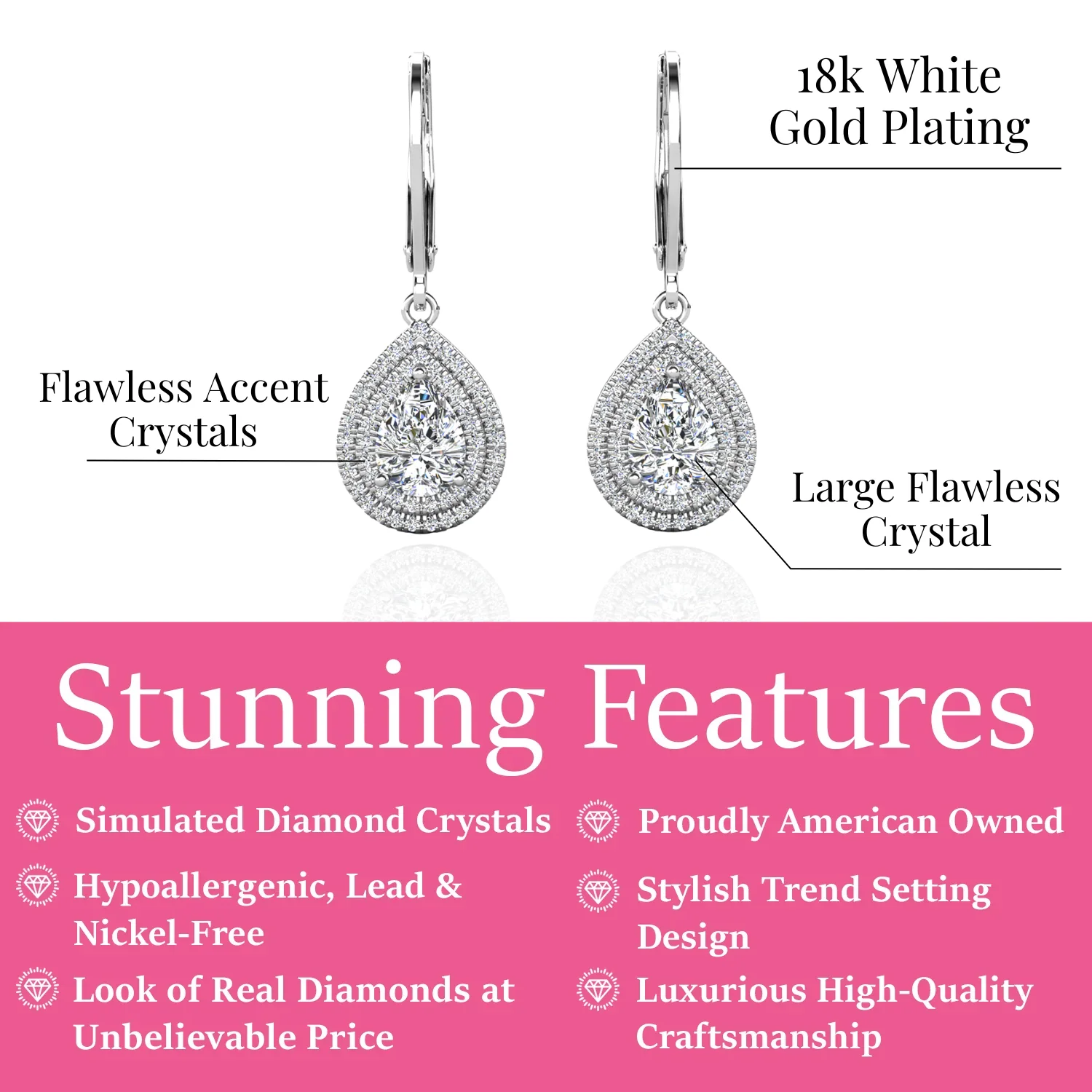 Aurelia 18k White Gold Plated Tear Drop Earrings with Simulated Diamond Crystals - Image 3