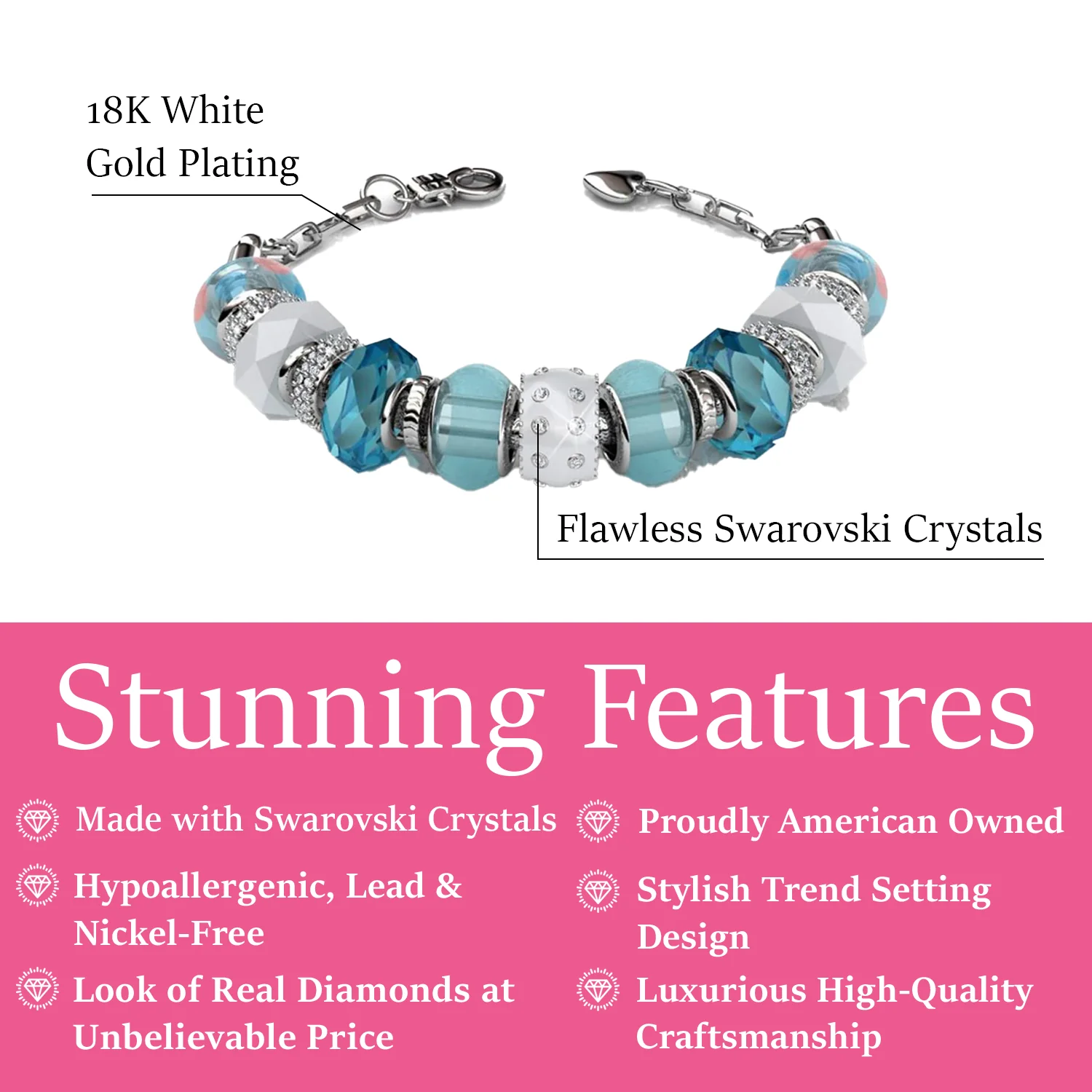 Aurora 18k White Gold Plated Beaded Bracelet with Swarovski Crystals - Image 15