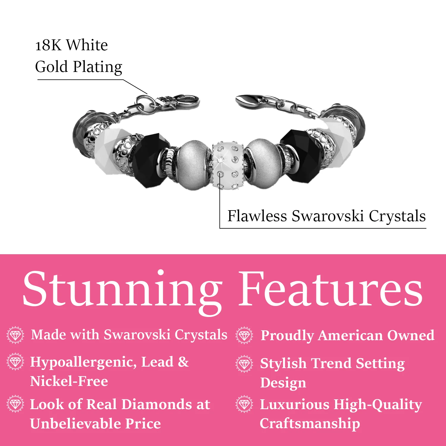 Aurora 18k White Gold Plated Beaded Bracelet with Swarovski Crystals - Image 3