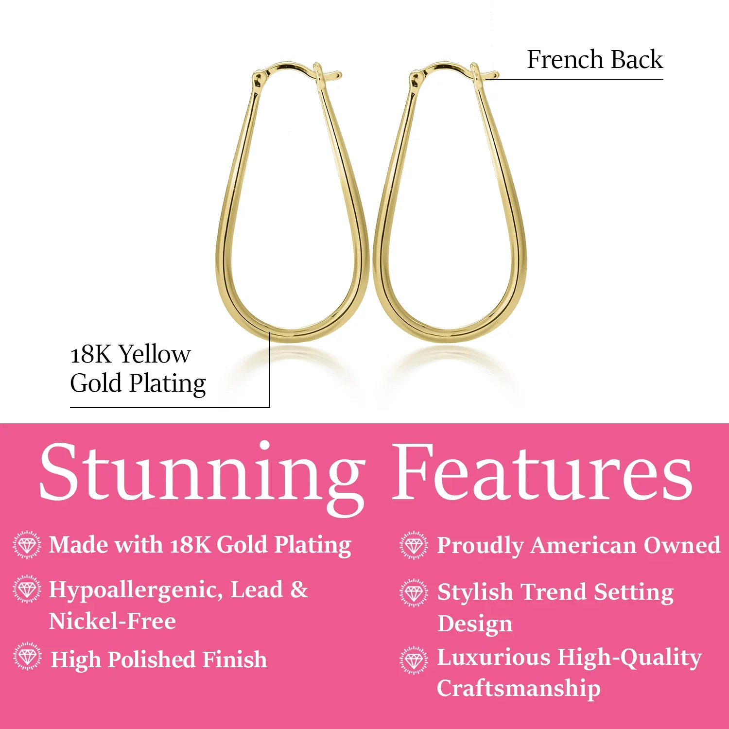 Beatrice 18k White Gold Plated 24mm U-Shaped Hoop Earrings - Image 11