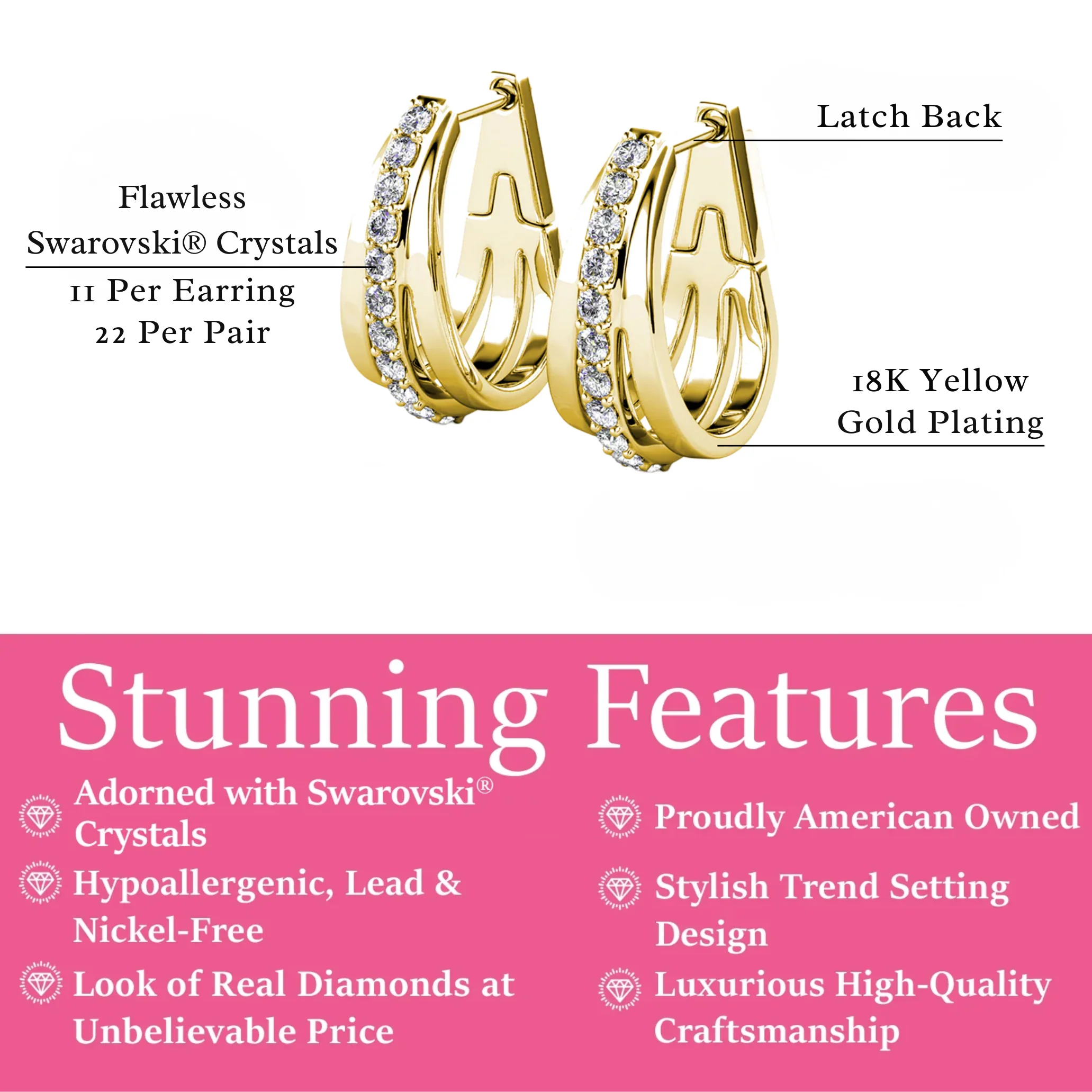 Bella 18k White Gold Plated 17mm Hoop Earrings with Swarovski Crystals - Image 11