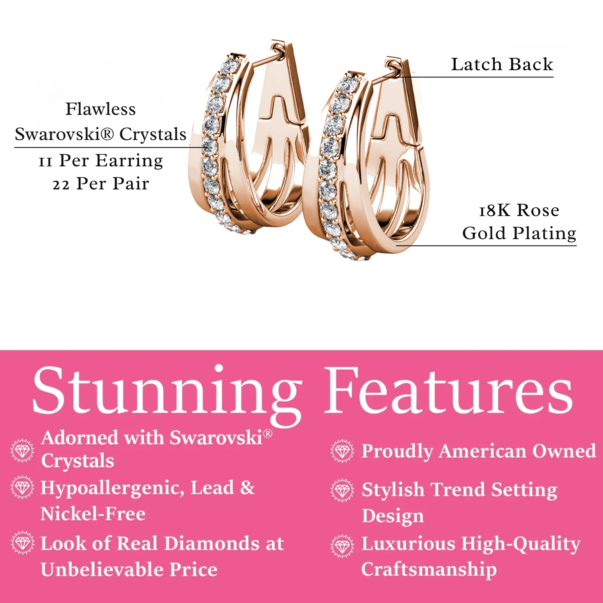 Bella 18k White Gold Plated 17mm Hoop Earrings with Swarovski Crystals - Image 16