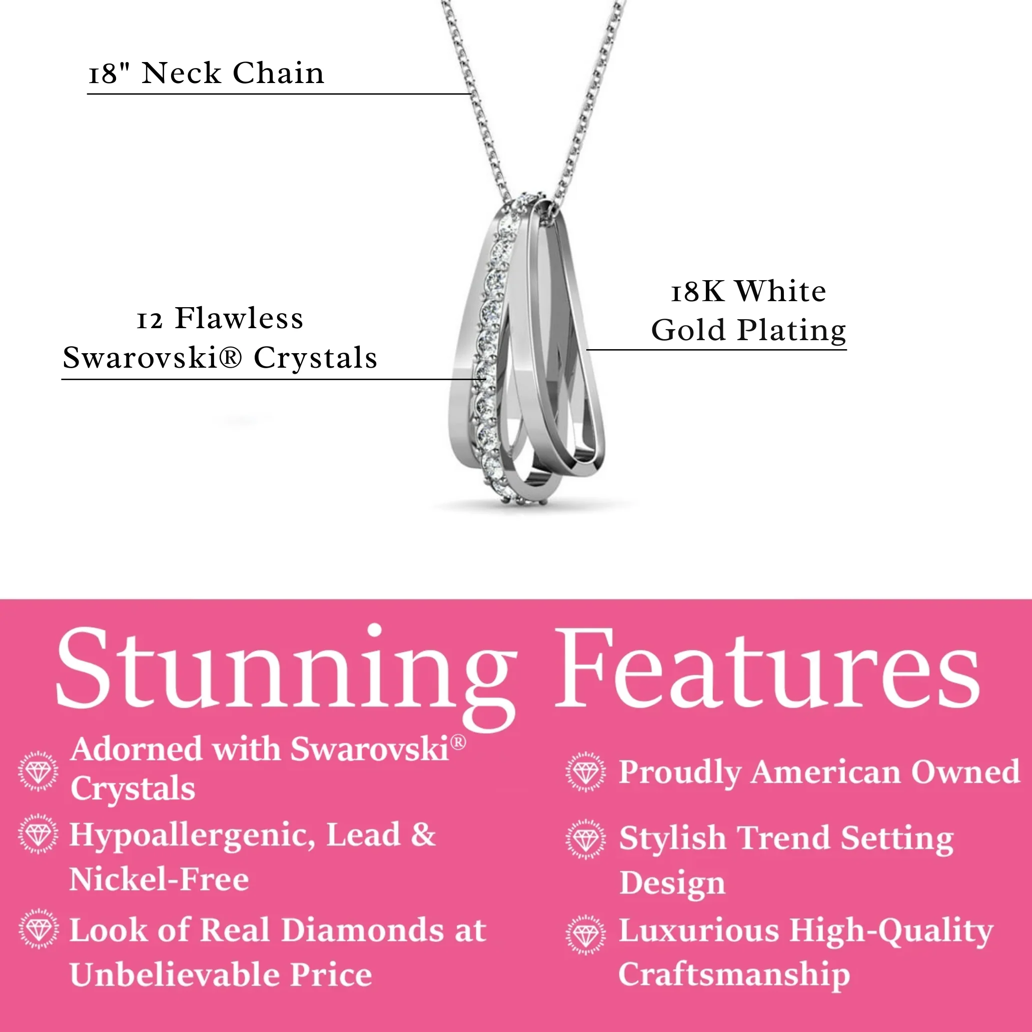 Bella 18k White Gold Plated Necklace with Swarovski Crystals - Image 3