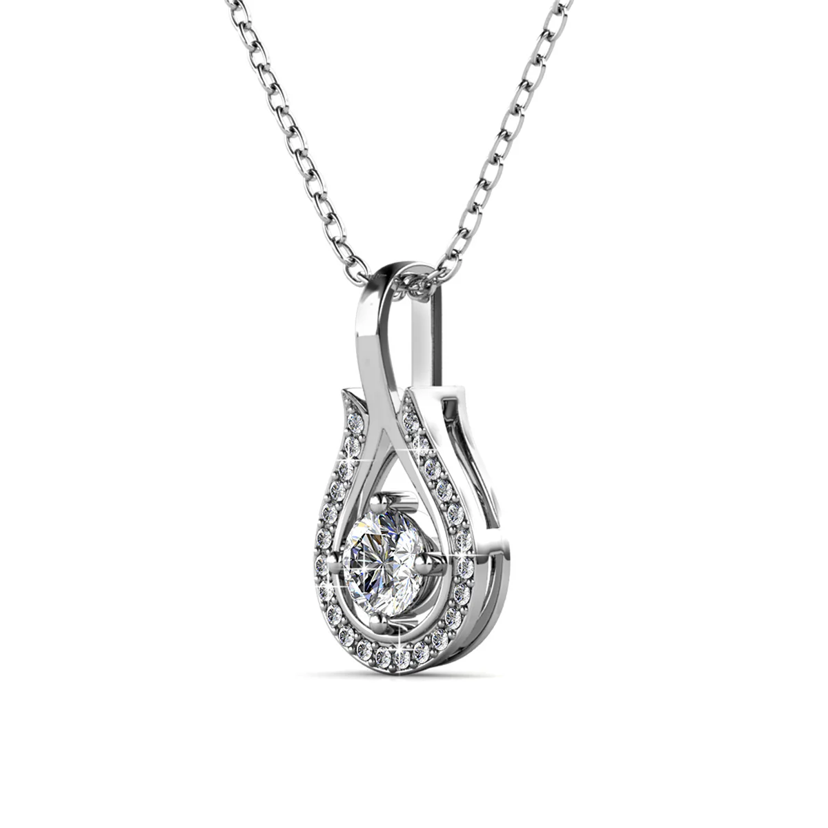 Bernadette 18k White Gold Plated Tear drop Necklace with Swarovski Crystals - Image 7