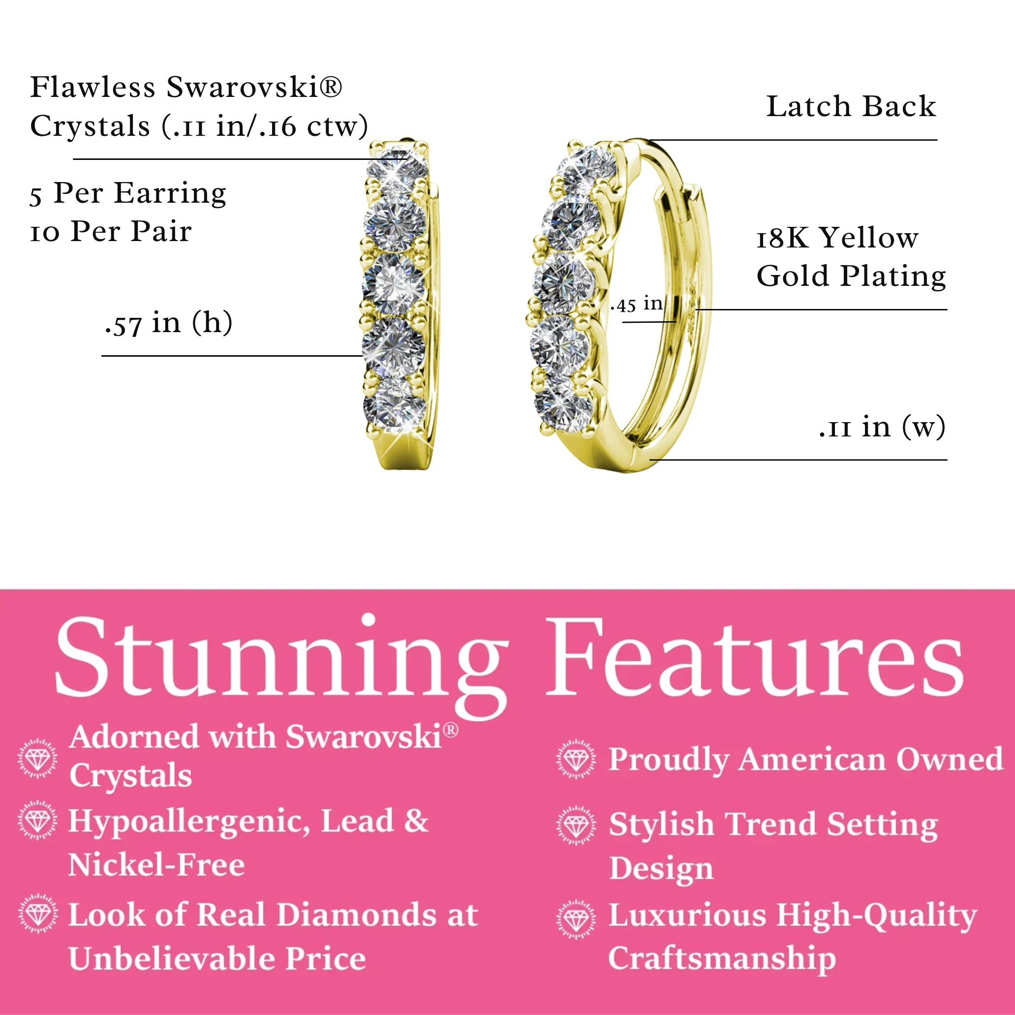 Bethany 18k White Gold Plated 15mm Hoop Crystal Earrings with Swarovski Crystals - Image 11