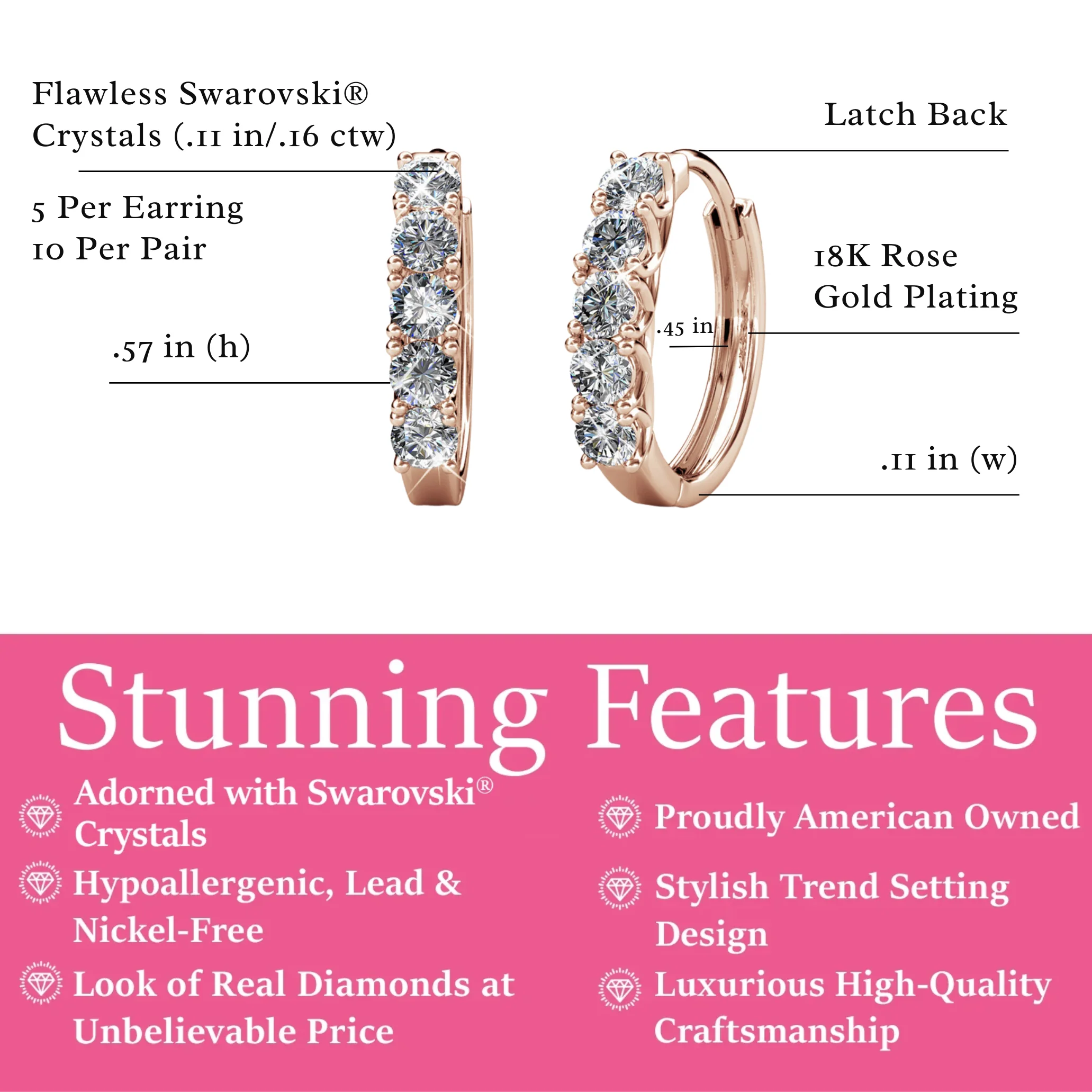 Bethany 18k White Gold Plated 15mm Hoop Crystal Earrings with Swarovski Crystals - Image 15