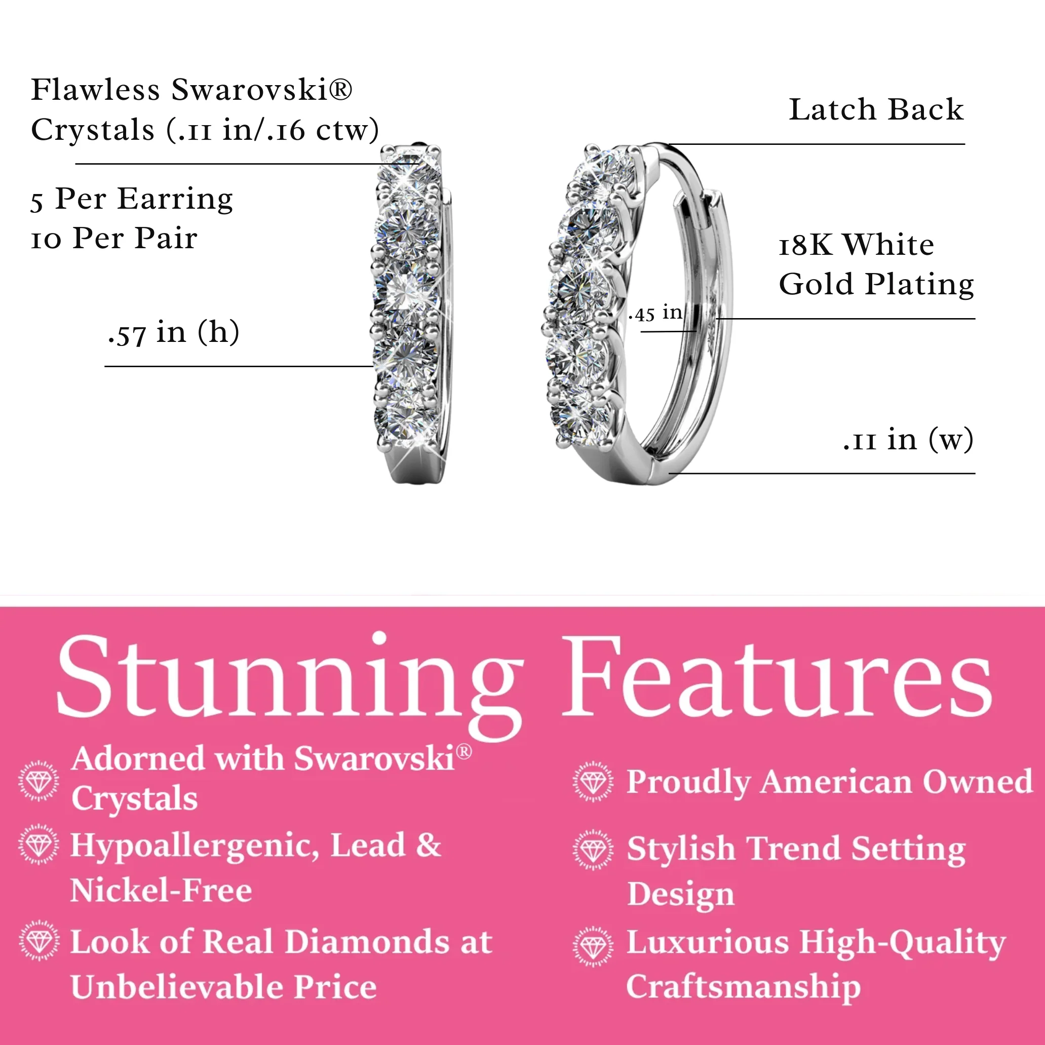 Bethany 18k White Gold Plated 15mm Hoop Crystal Earrings with Swarovski Crystals - Image 3