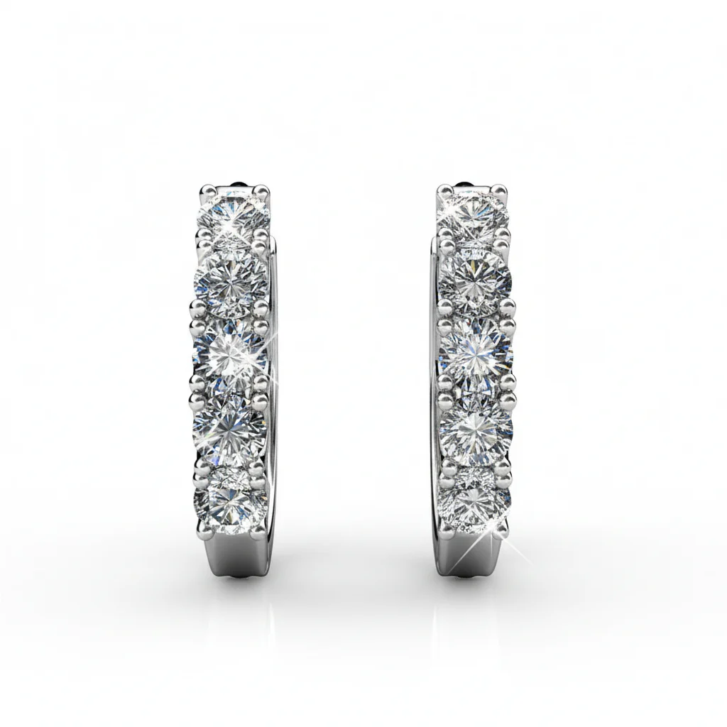 Bethany 18k White Gold Plated 15mm Hoop Crystal Earrings with Swarovski Crystals - Image 8