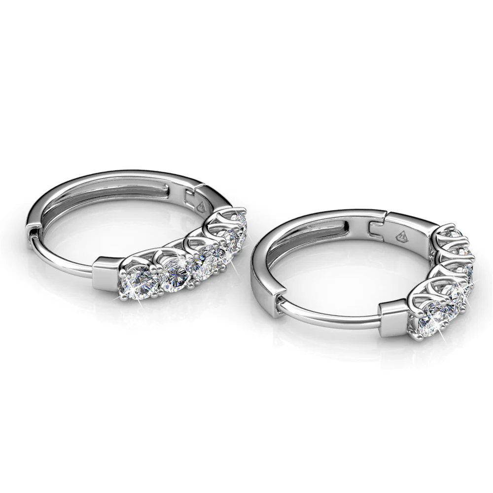 Bethany 18k White Gold Plated 15mm Hoop Crystal Earrings with Swarovski Crystals - Image 9