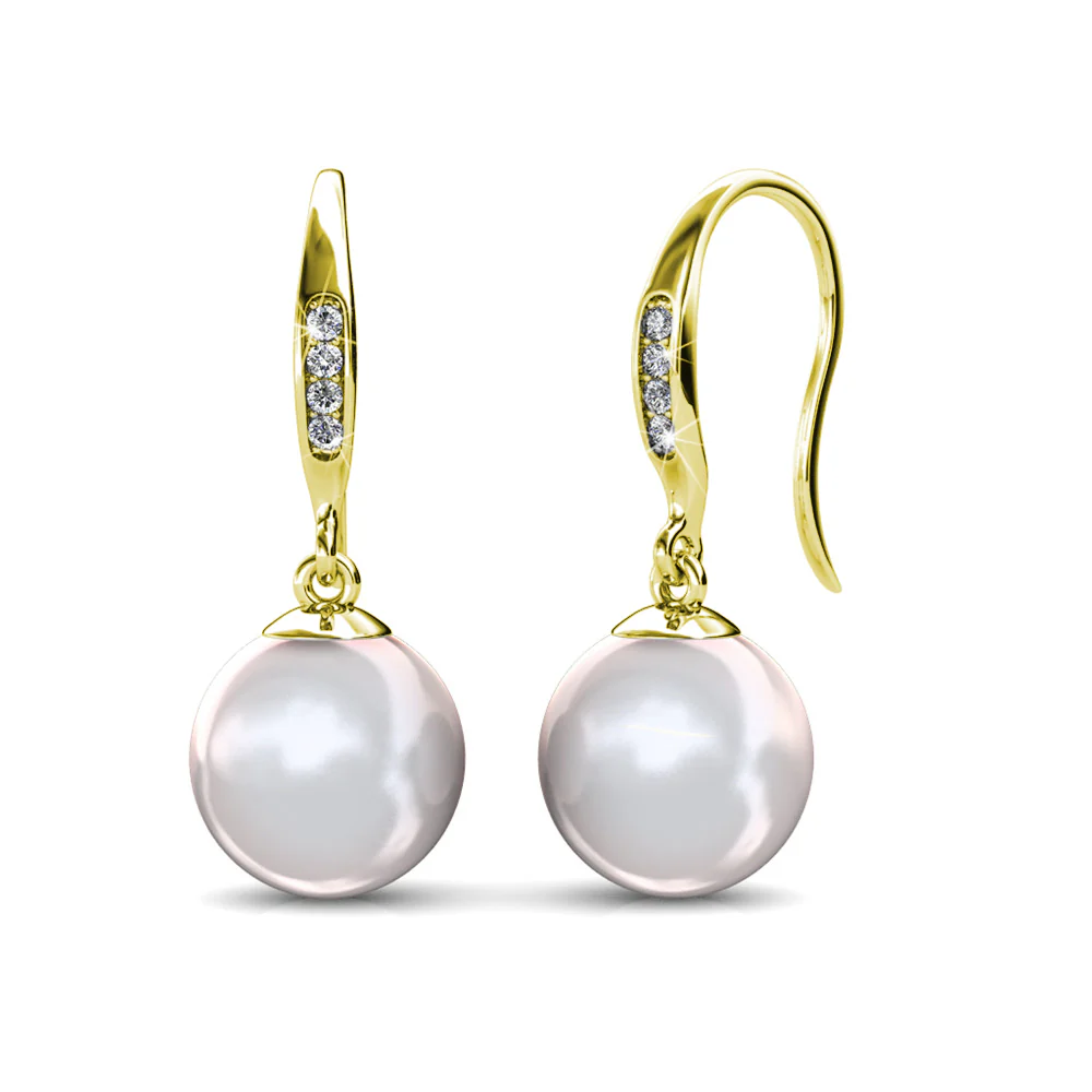 Betty 18k White Gold Plated Shell Pearl Drop Dangle Earrings with Swarovski Crystals - Image 10
