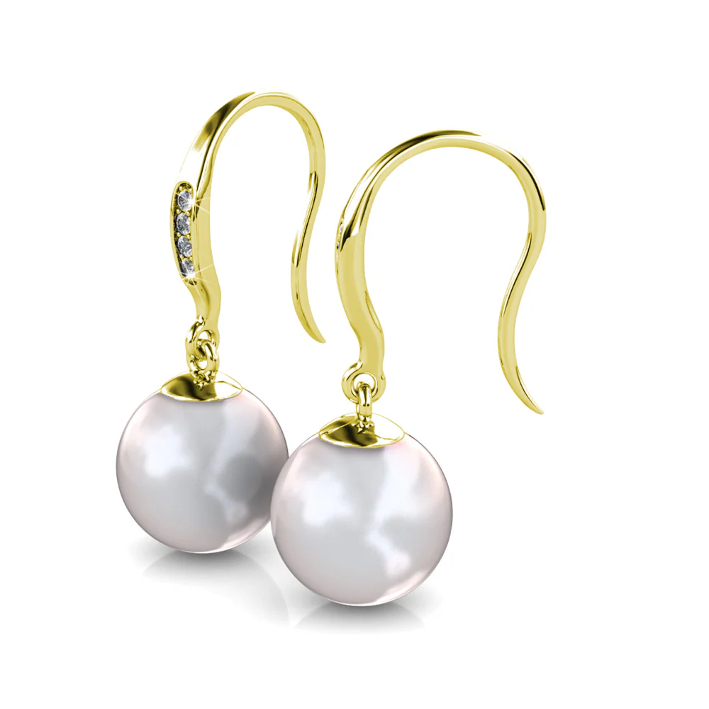 Betty 18k White Gold Plated Shell Pearl Drop Dangle Earrings with Swarovski Crystals - Image 12