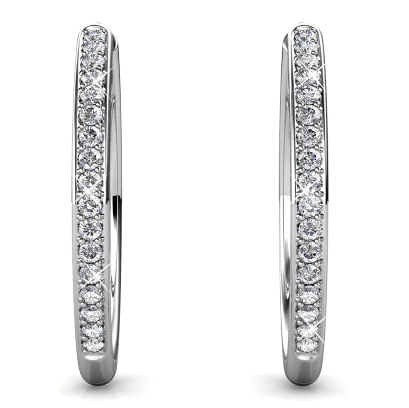 Bianca 18k White Gold Plated 25mm Silver Hoop Earrings with Swarovski Crystals - Image 10