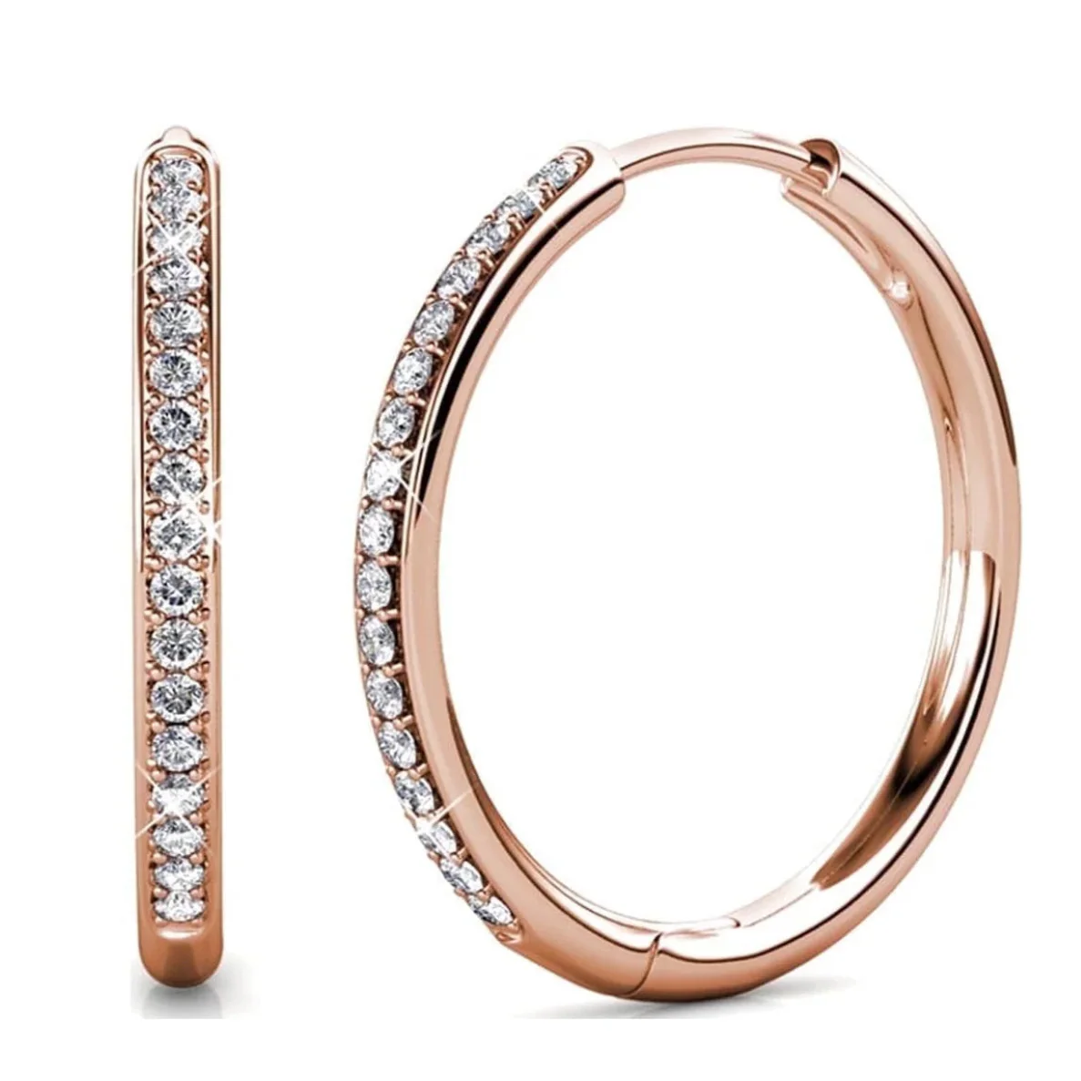 Bianca 18k White Gold Plated 25mm Silver Hoop Earrings with Swarovski Crystals - Image 15