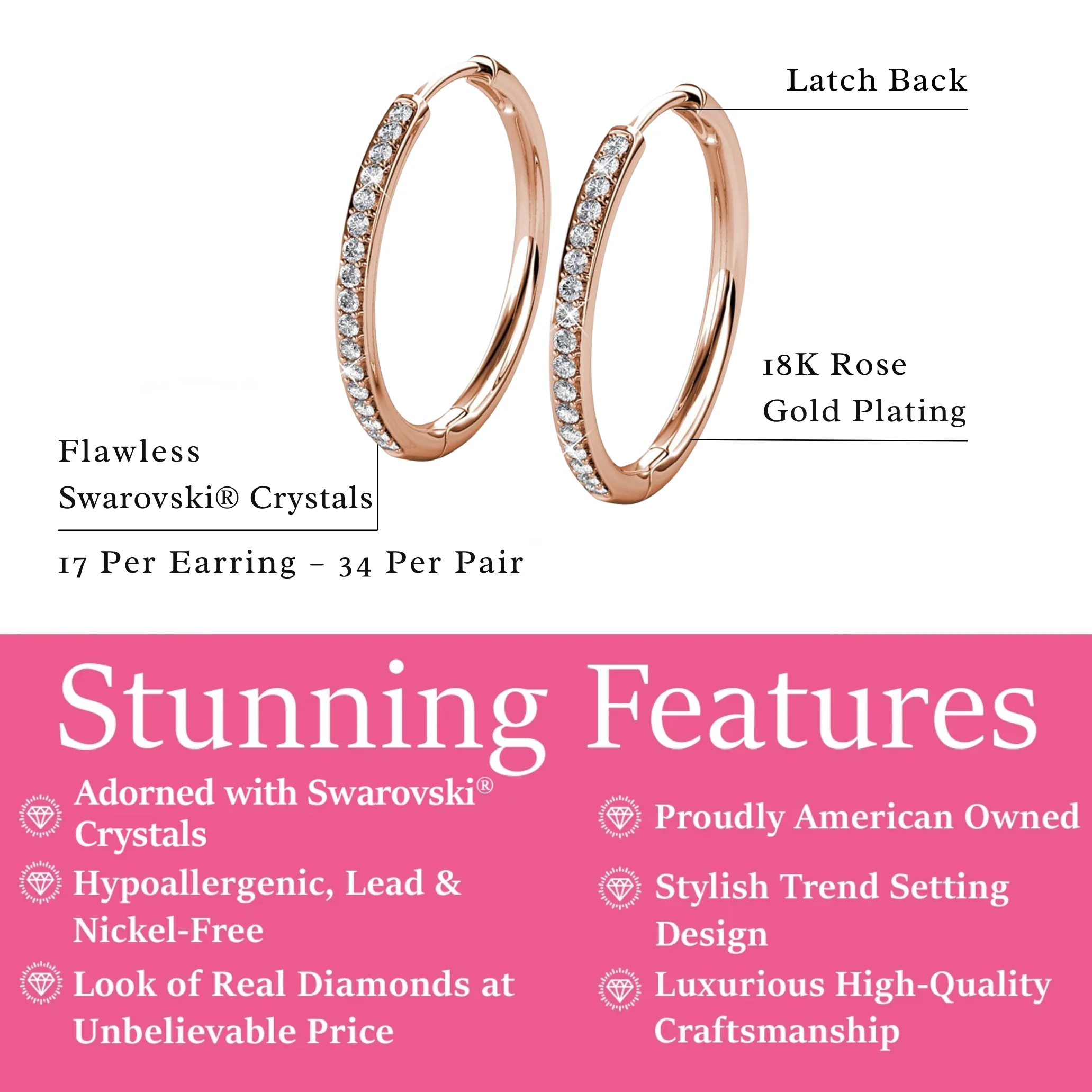 Bianca 18k White Gold Plated 25mm Silver Hoop Earrings with Swarovski Crystals - Image 16