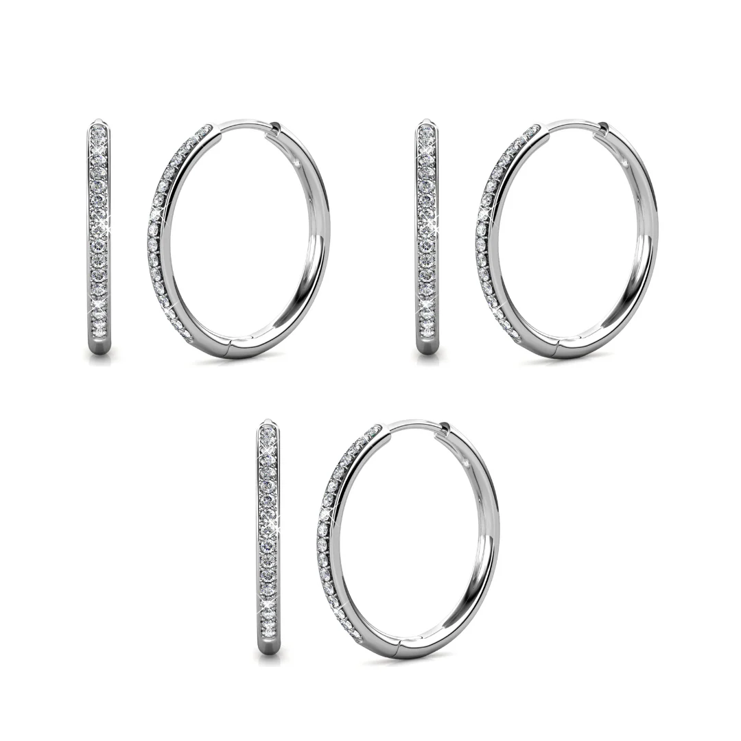 Bianca 18k White Gold Plated 25mm Silver Hoop Earrings with Swarovski Crystals - Image 19
