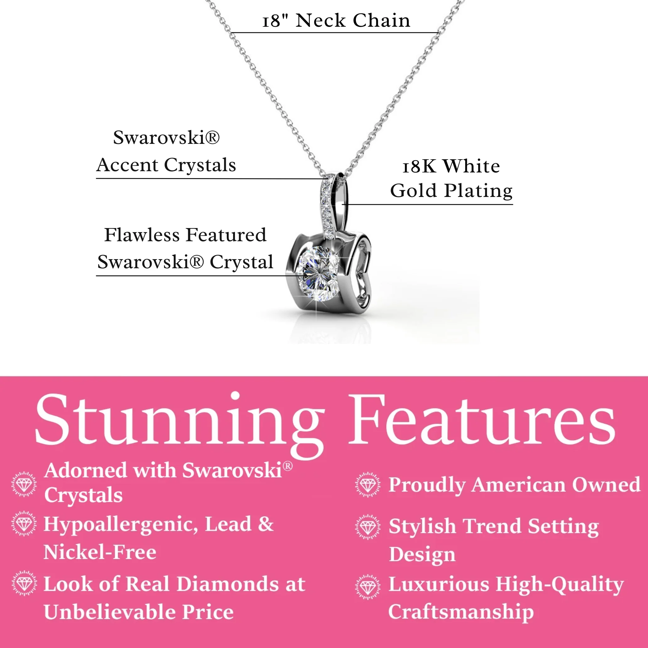 Billie 18k White Gold Pendant Necklace with Round Cut Swarovski Crystals - Image 3
