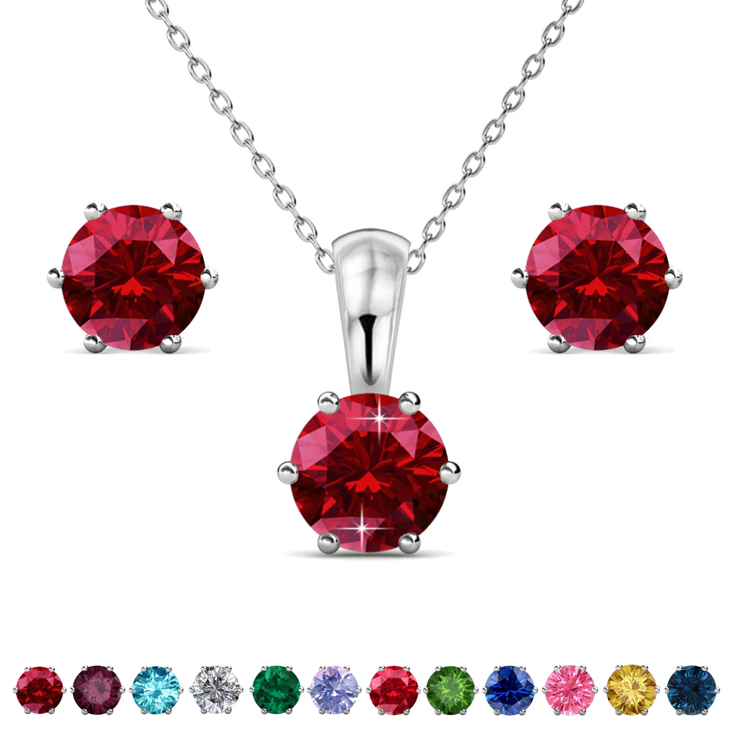 Birthstone 18k White Gold Plated Stud Earrings and Necklace Set with 1ct Swarovski Crystals