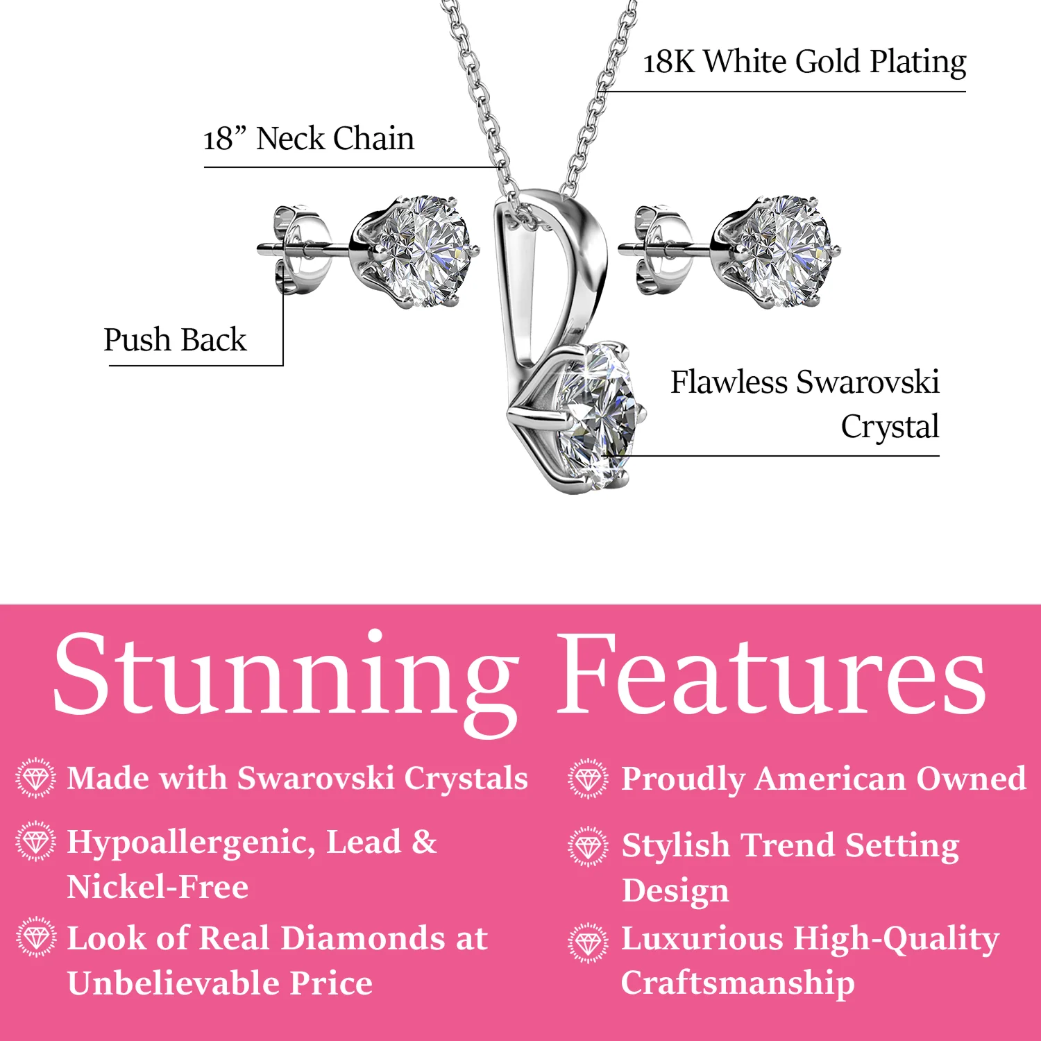 Birthstone 18k White Gold Plated Stud Earrings and Necklace Set with 1ct Swarovski Crystals - Image 14
