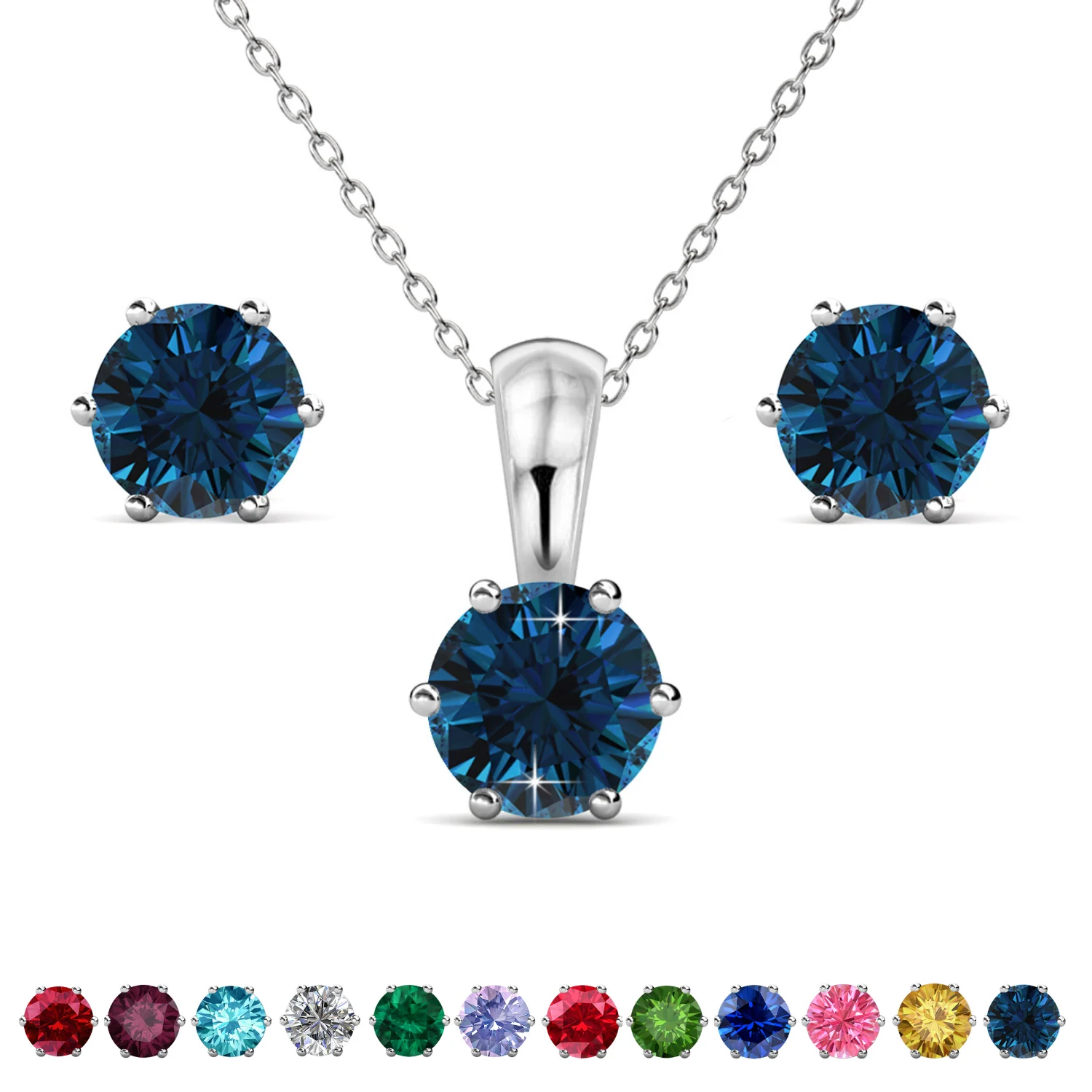 Birthstone 18k White Gold Plated Stud Earrings and Necklace Set with 1ct Swarovski Crystals - Image 29