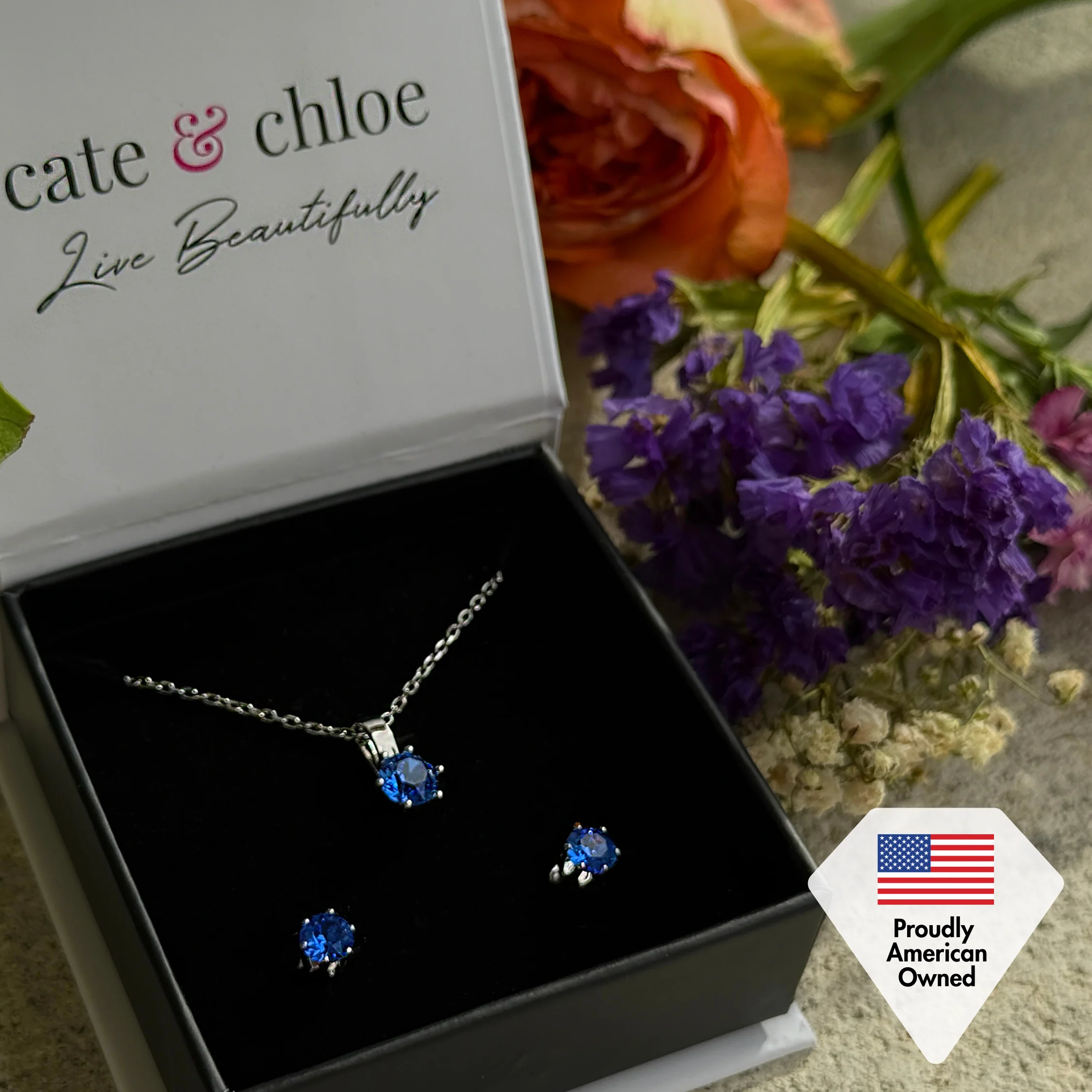 Birthstone 18k White Gold Plated Stud Earrings and Necklace Set with 1ct Swarovski Crystals - Image 8