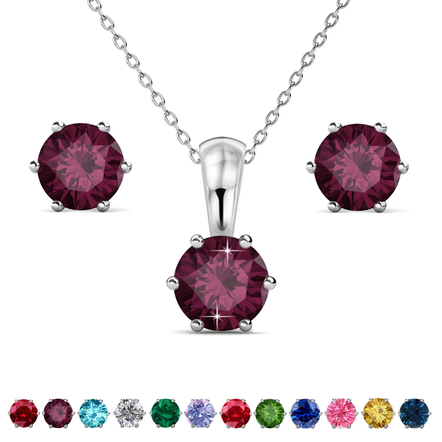 Birthstone 18k White Gold Plated Stud Earrings and Necklace Set with 1ct Swarovski Crystals - Image 9