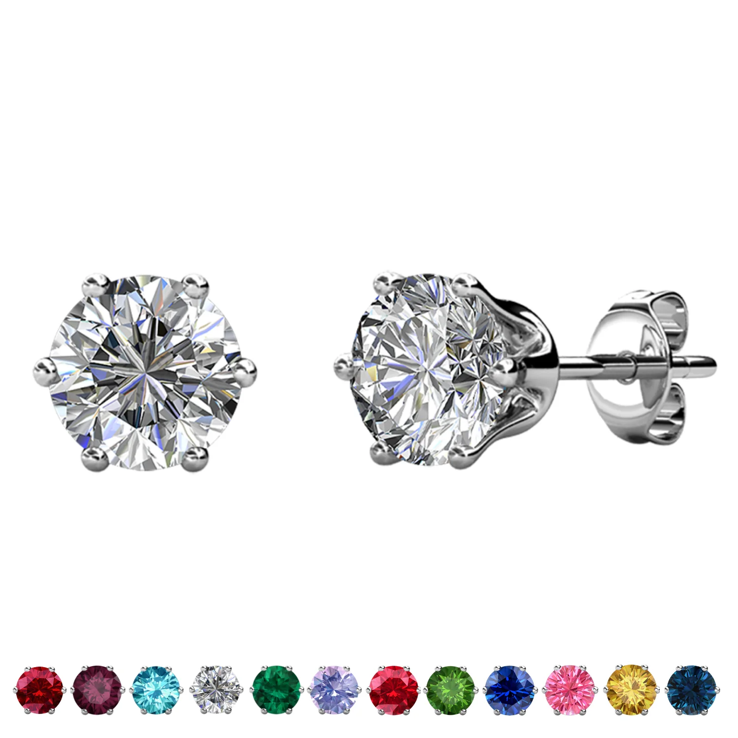 Birthstone Earrings 18k White Gold Plated Stud Earrings with 1ct Solitaire Swarovski Crystals - Image 11