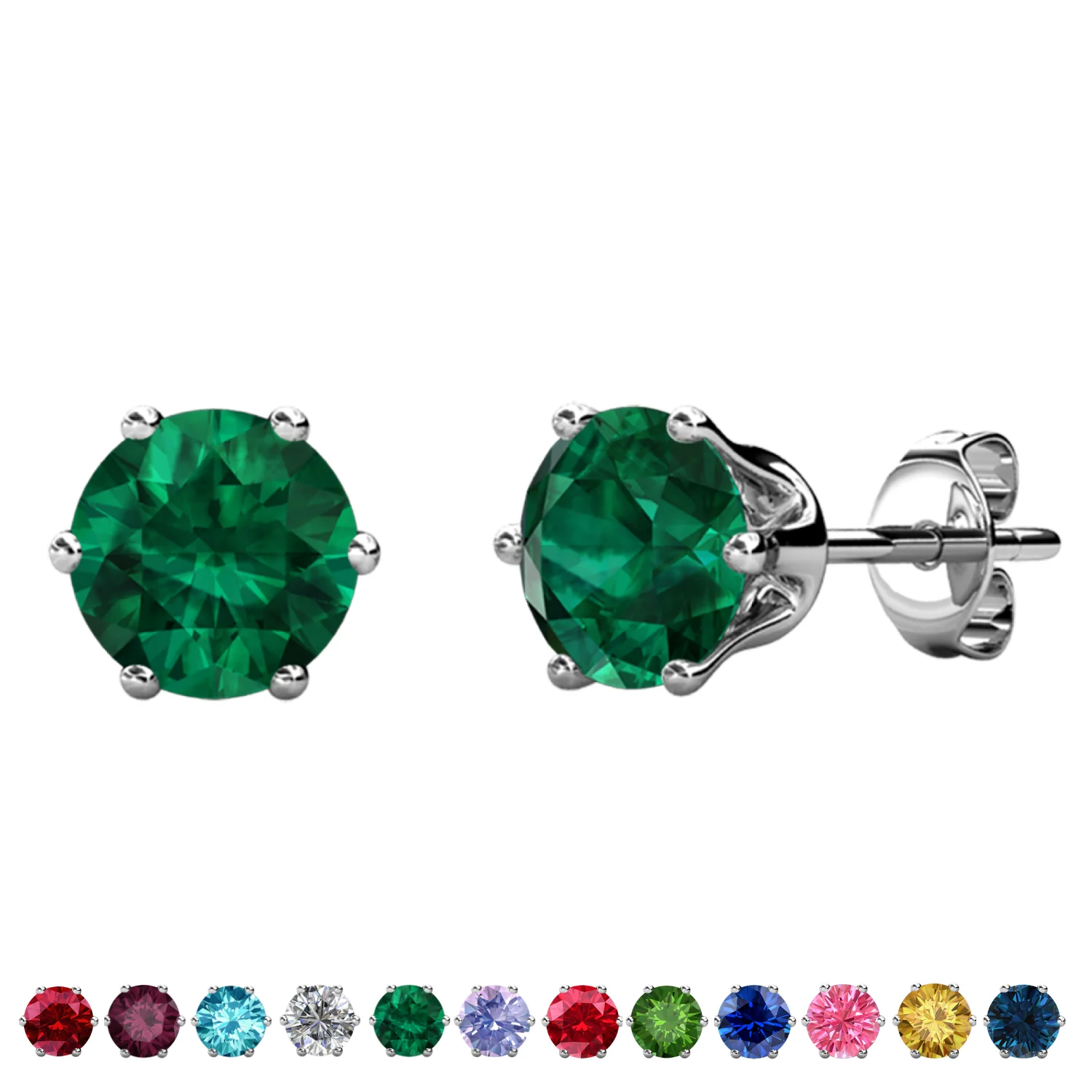 Birthstone Earrings 18k White Gold Plated Stud Earrings with 1ct Solitaire Swarovski Crystals - Image 13