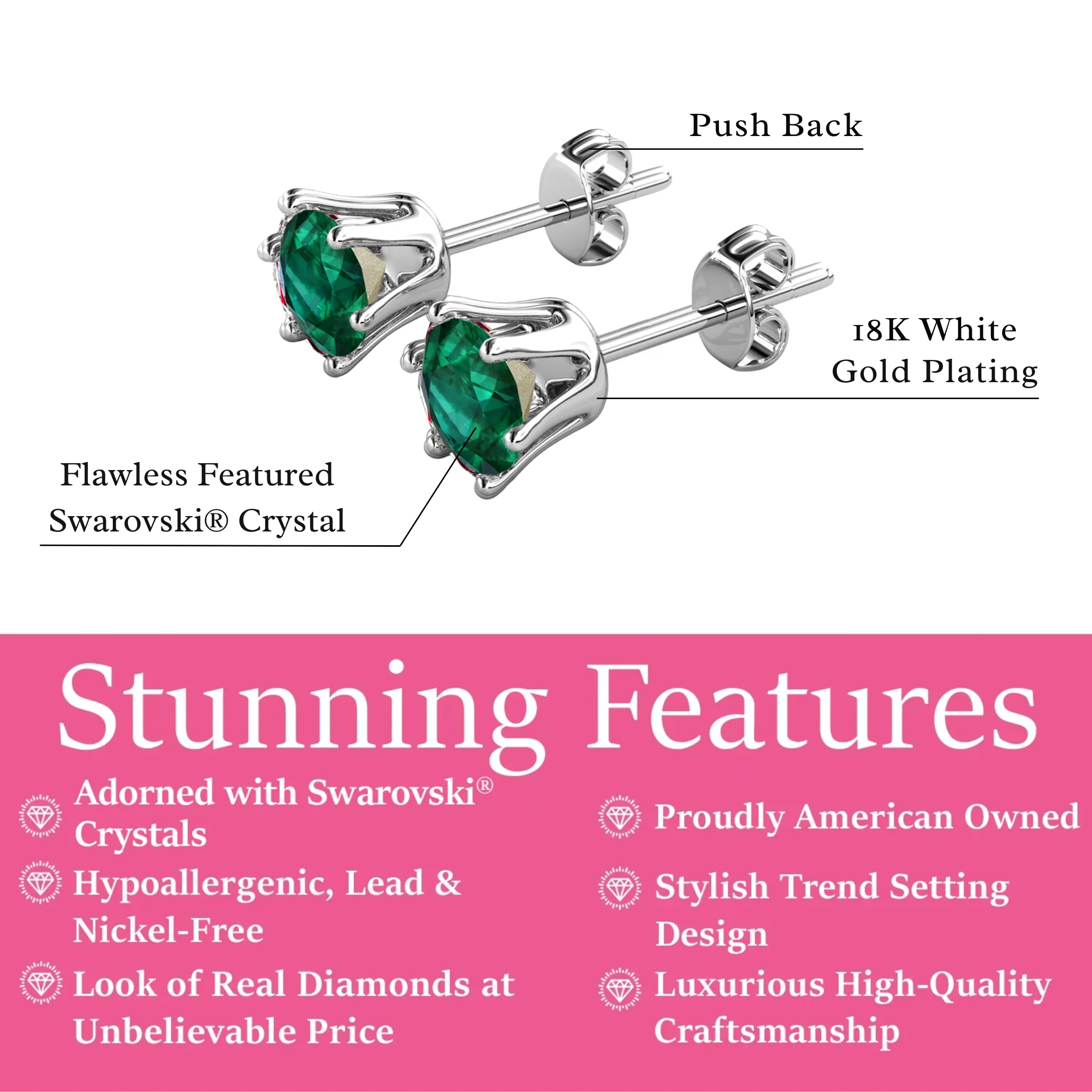 Birthstone Earrings 18k White Gold Plated Stud Earrings with 1ct Solitaire Swarovski Crystals - Image 14