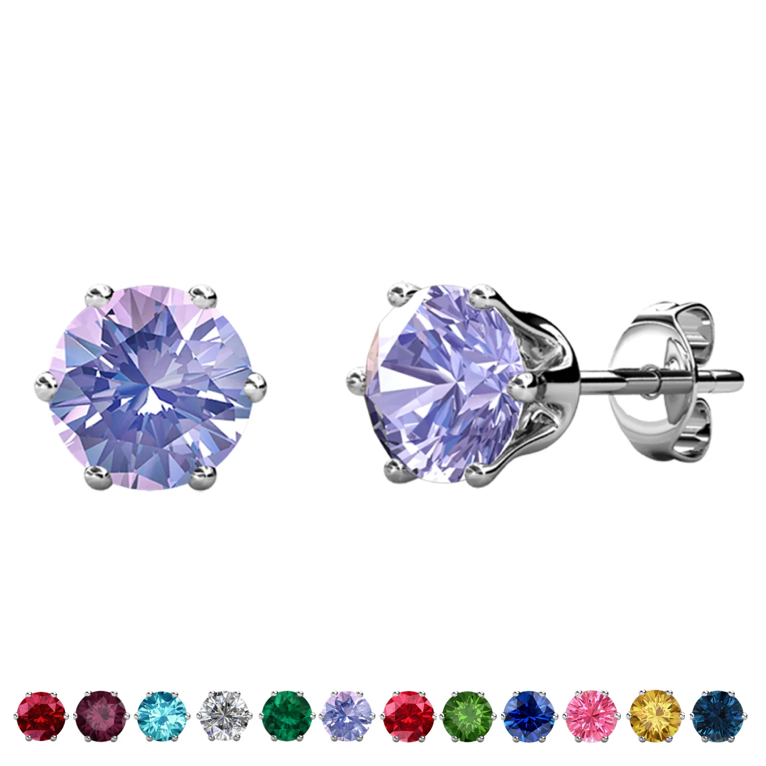 Birthstone Earrings 18k White Gold Plated Stud Earrings with 1ct Solitaire Swarovski Crystals - Image 15