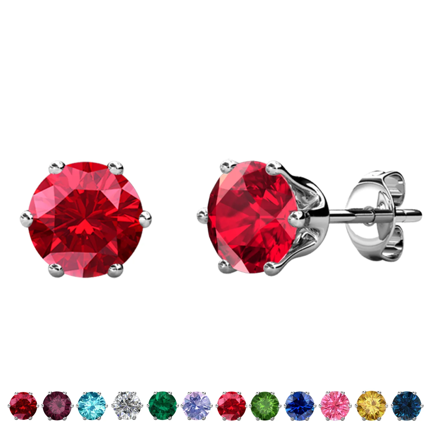 Birthstone Earrings 18k White Gold Plated Stud Earrings with 1ct Solitaire Swarovski Crystals - Image 17