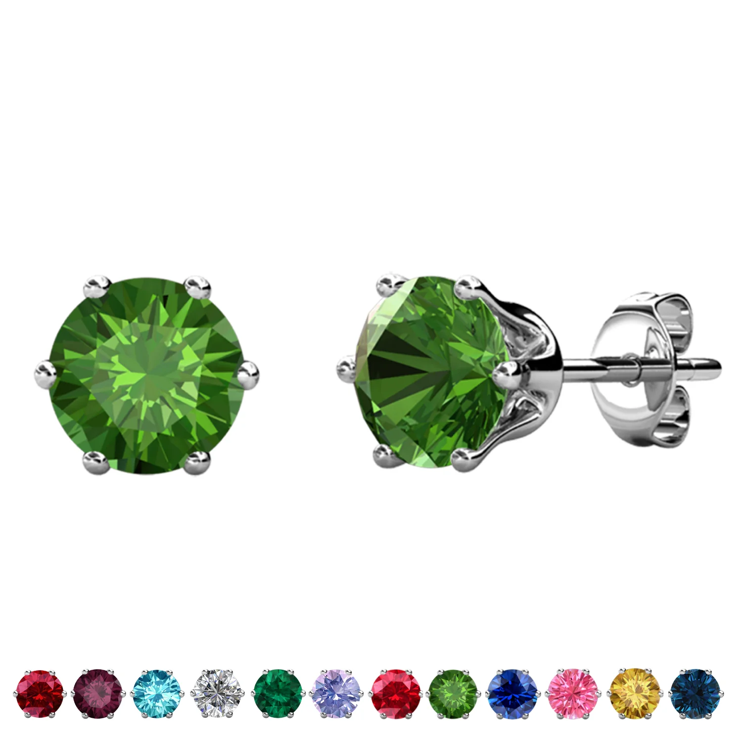 Birthstone Earrings 18k White Gold Plated Stud Earrings with 1ct Solitaire Swarovski Crystals - Image 19