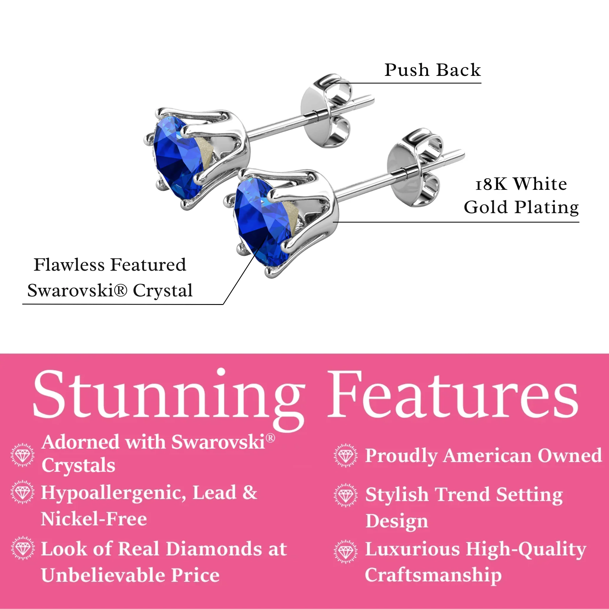 Birthstone Earrings 18k White Gold Plated Stud Earrings with 1ct Solitaire Swarovski Crystals - Image 22