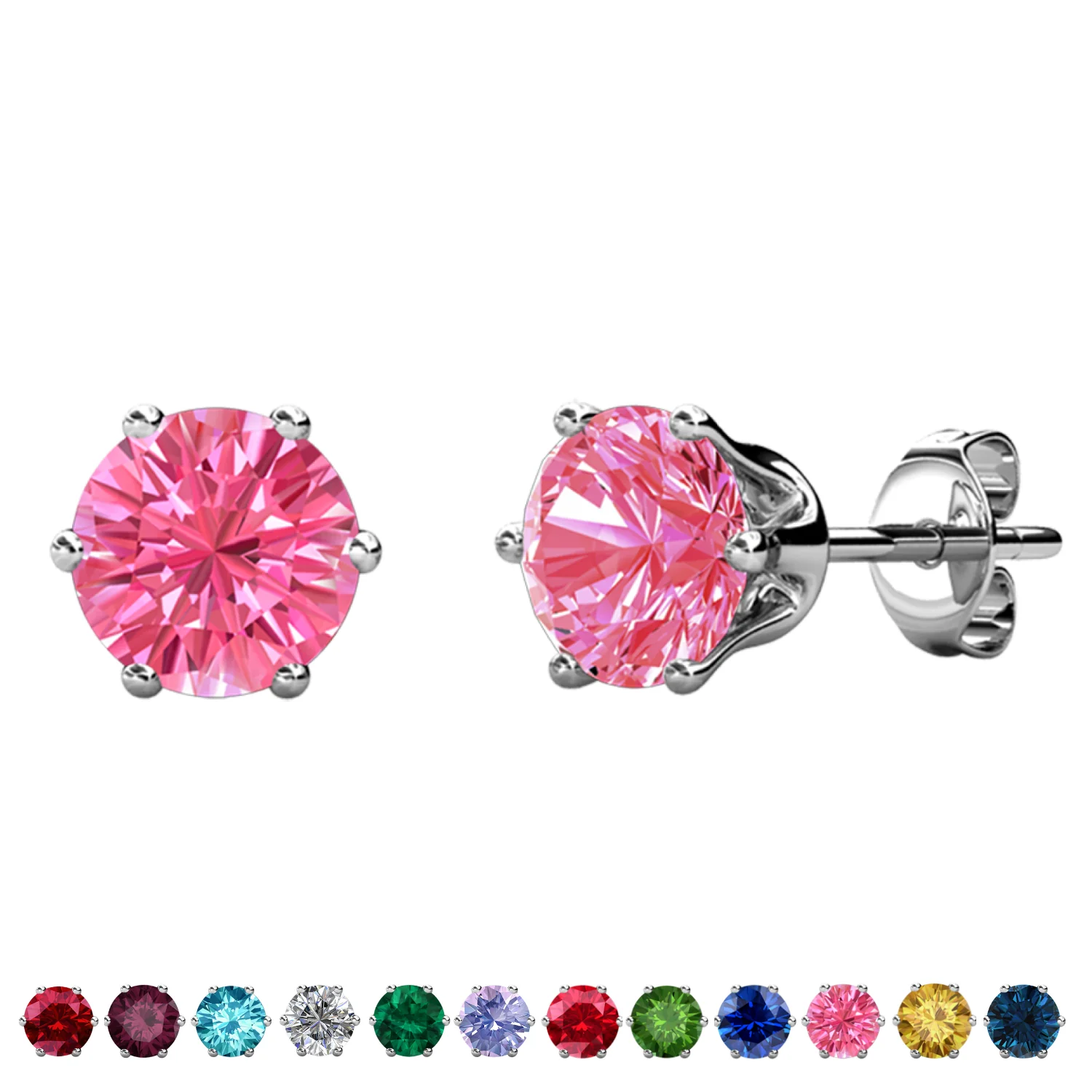 Birthstone Earrings 18k White Gold Plated Stud Earrings with 1ct Solitaire Swarovski Crystals - Image 23