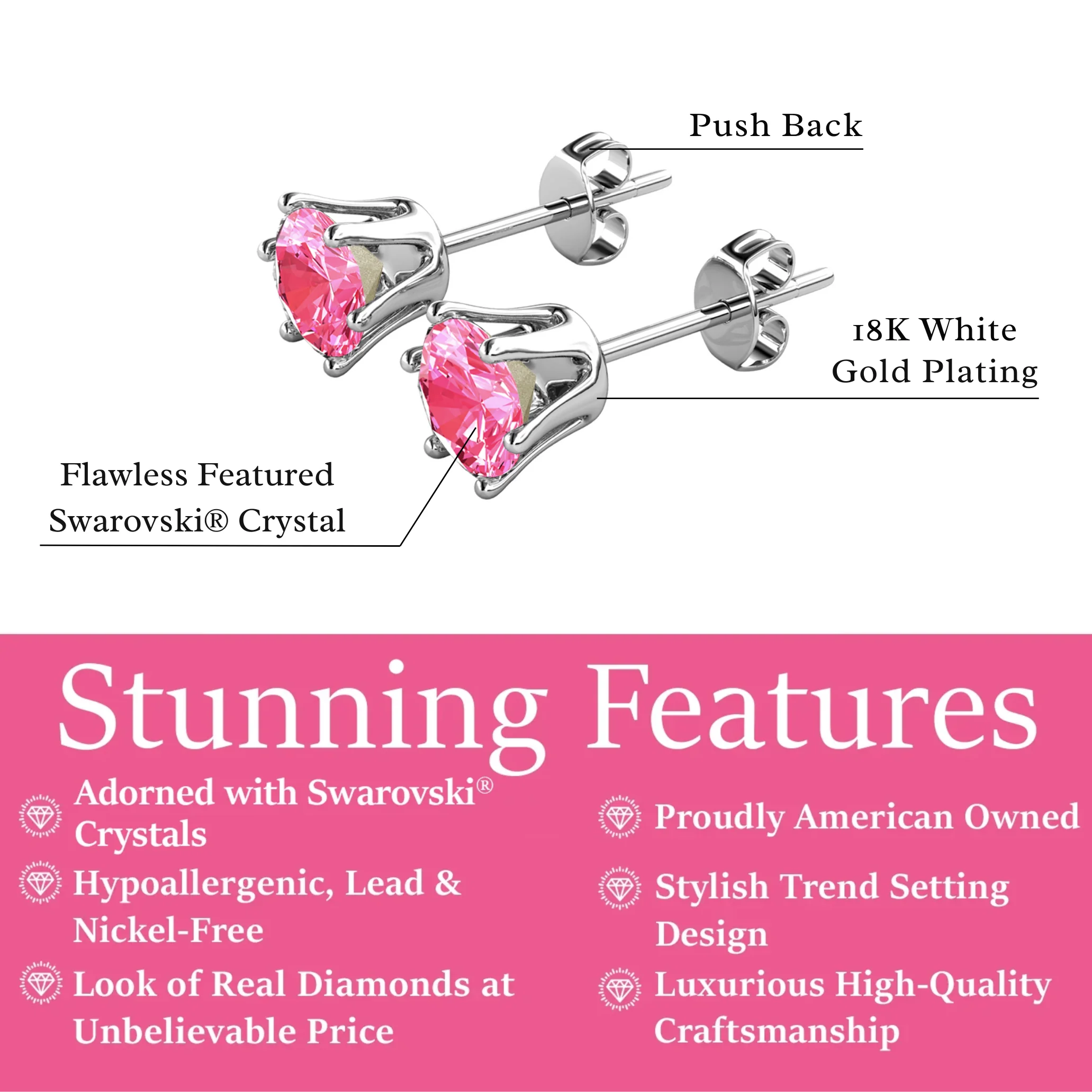 Birthstone Earrings 18k White Gold Plated Stud Earrings with 1ct Solitaire Swarovski Crystals - Image 24