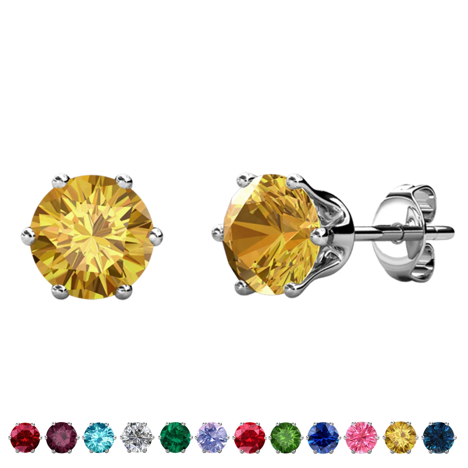 Birthstone Earrings 18k White Gold Plated Stud Earrings with 1ct Solitaire Swarovski Crystals - Image 25