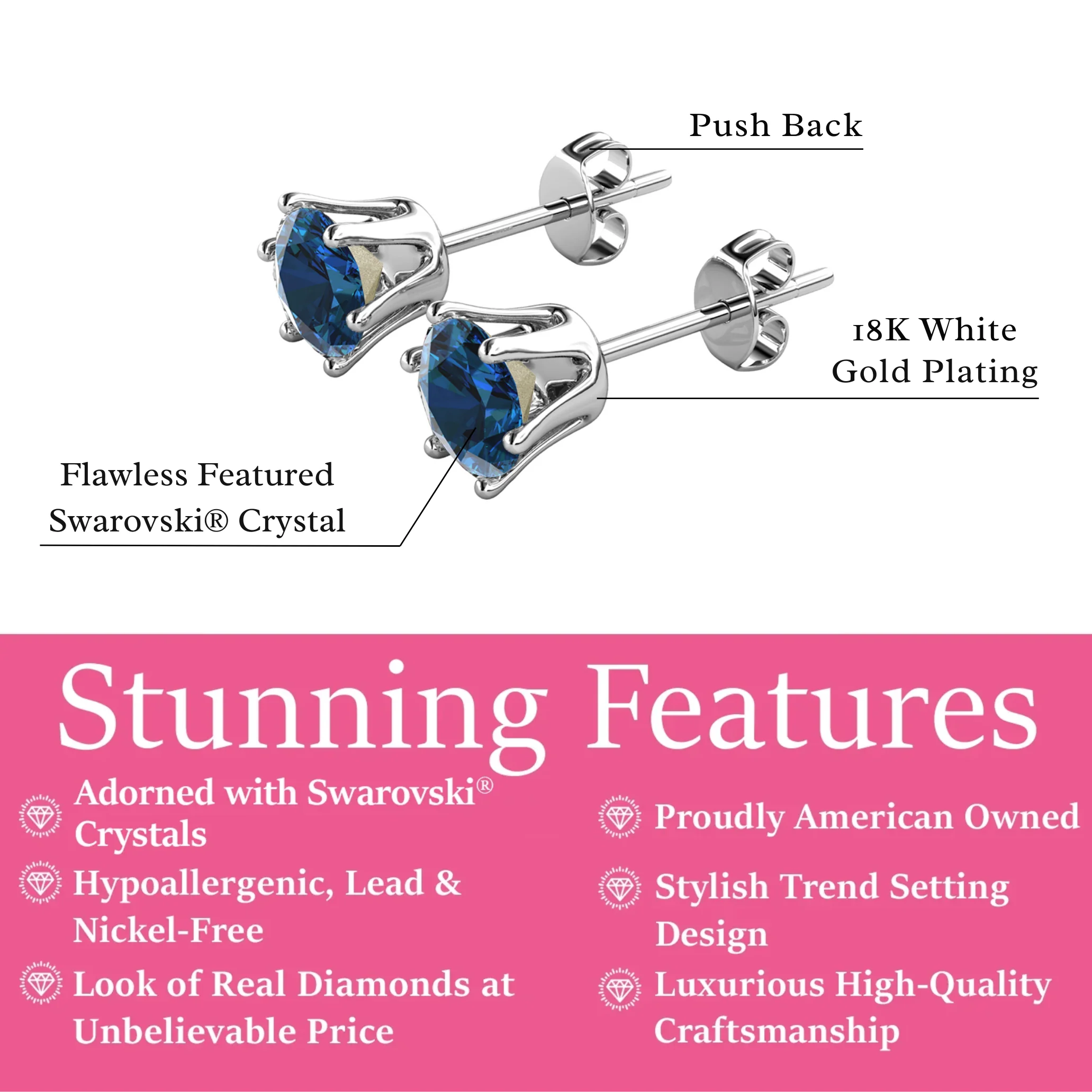 Birthstone Earrings 18k White Gold Plated Stud Earrings with 1ct Solitaire Swarovski Crystals - Image 28
