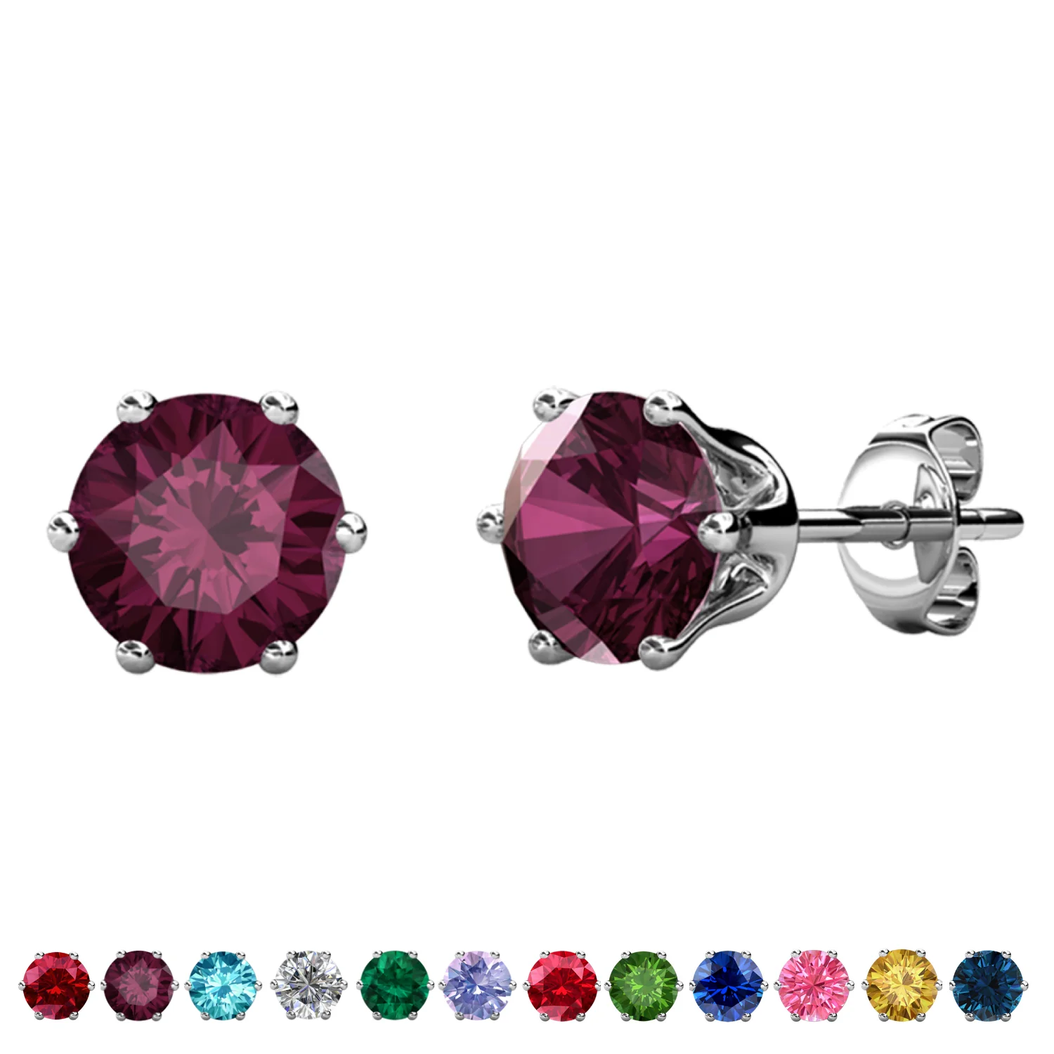 Birthstone Earrings 18k White Gold Plated Stud Earrings with 1ct Solitaire Swarovski Crystals - Image 7