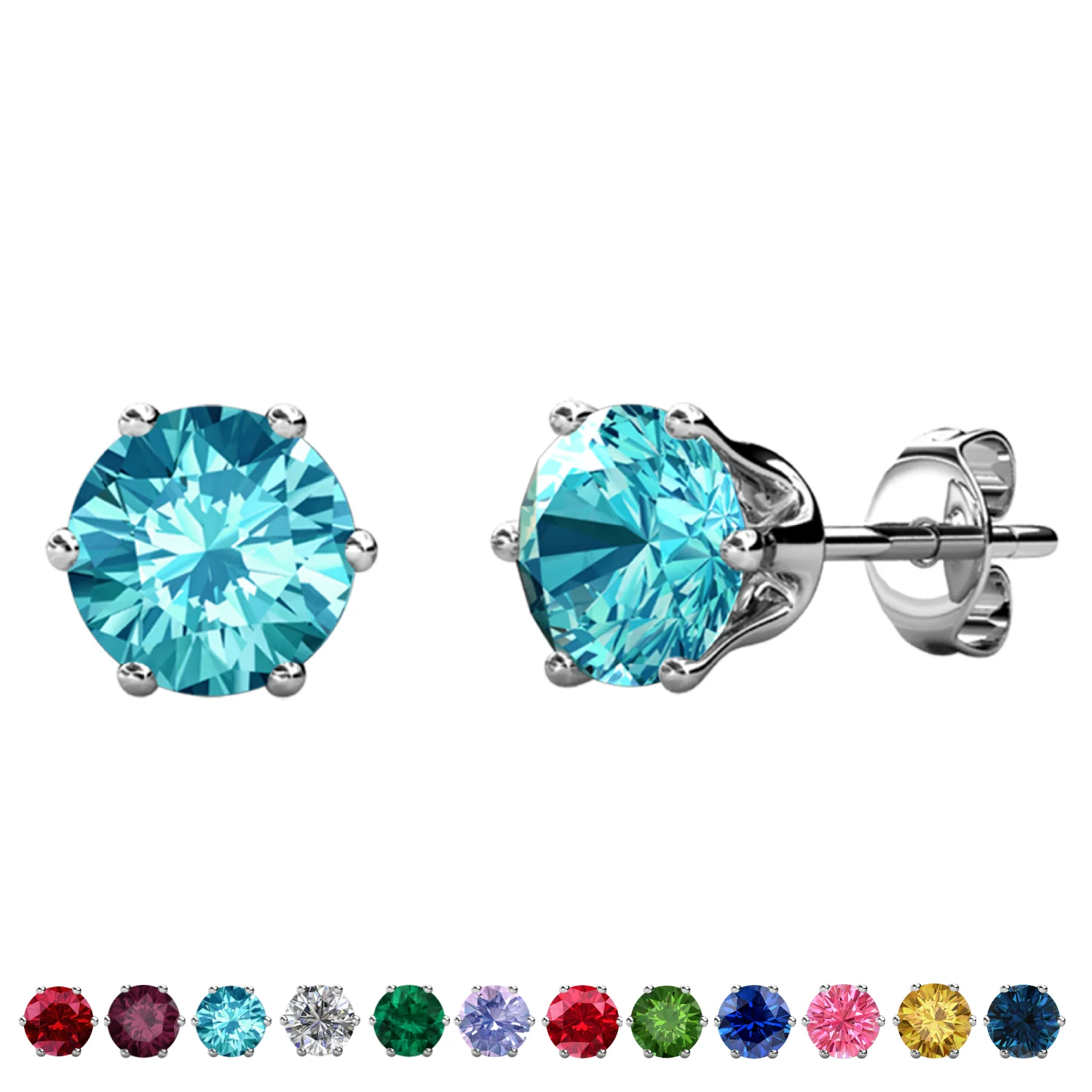 Birthstone Earrings 18k White Gold Plated Stud Earrings with 1ct Solitaire Swarovski Crystals - Image 9