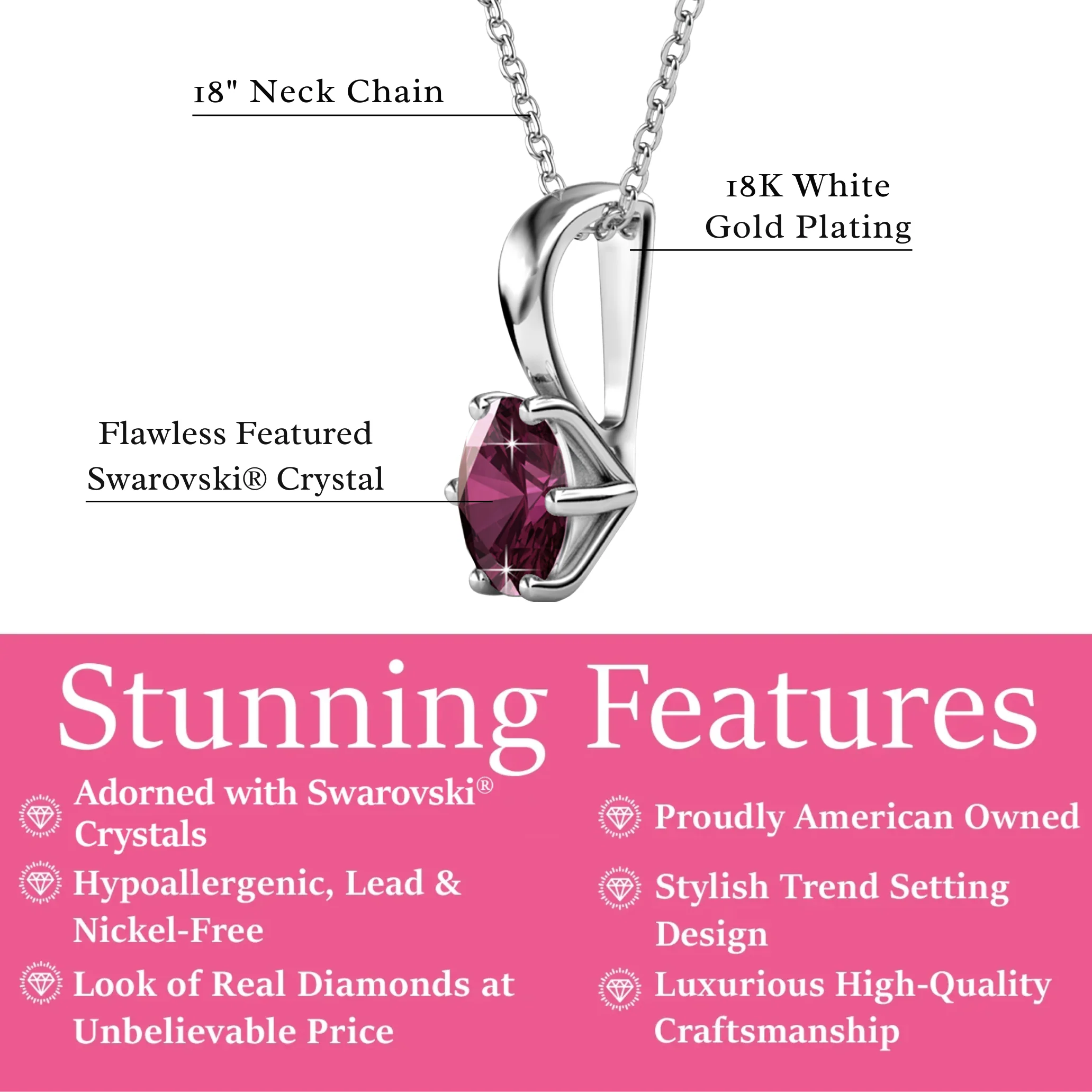 Birthstone Necklace 18k White Gold Plated Solitaire Necklace with 1ct Swarovski Crystal - Image 10