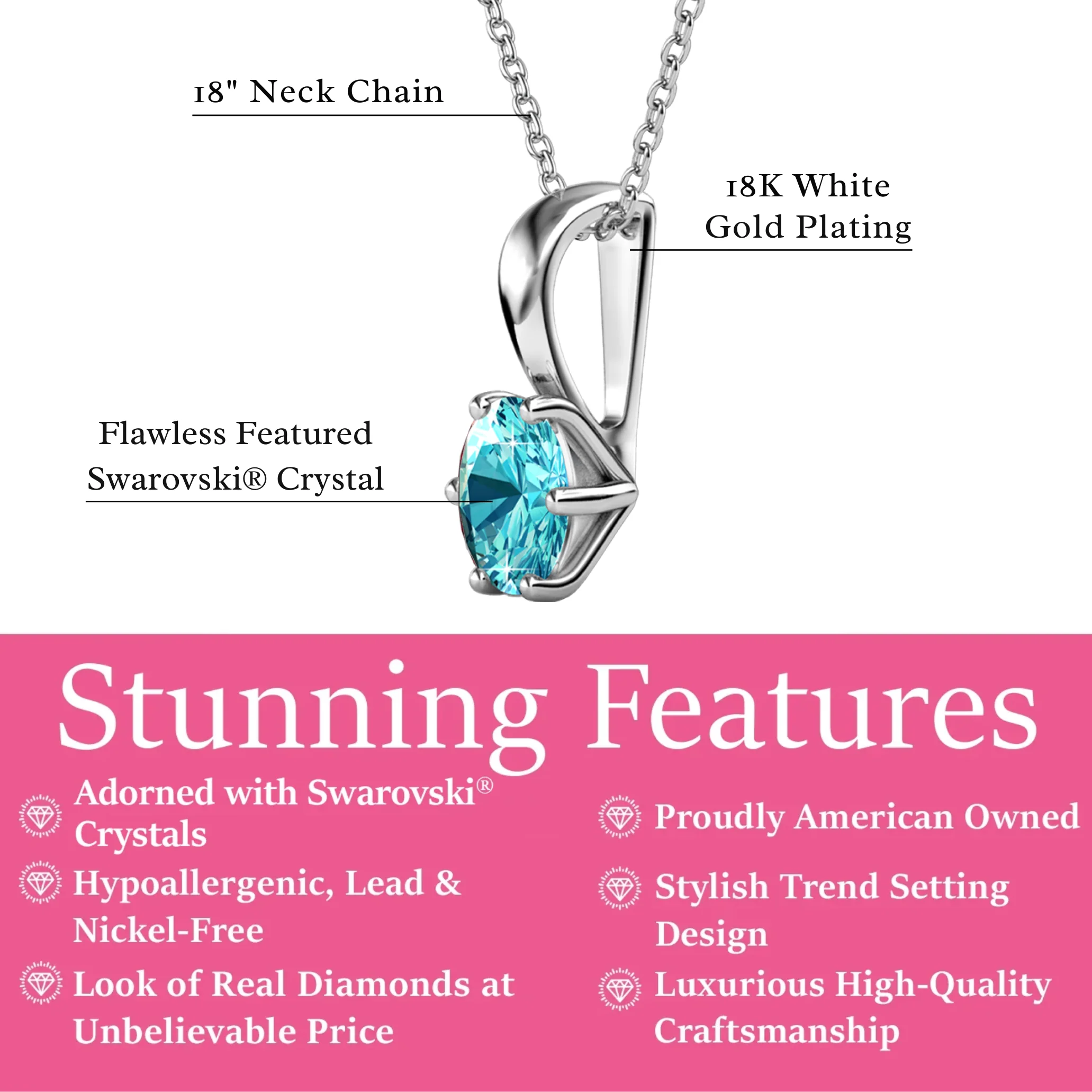 Birthstone Necklace 18k White Gold Plated Solitaire Necklace with 1ct Swarovski Crystal - Image 13