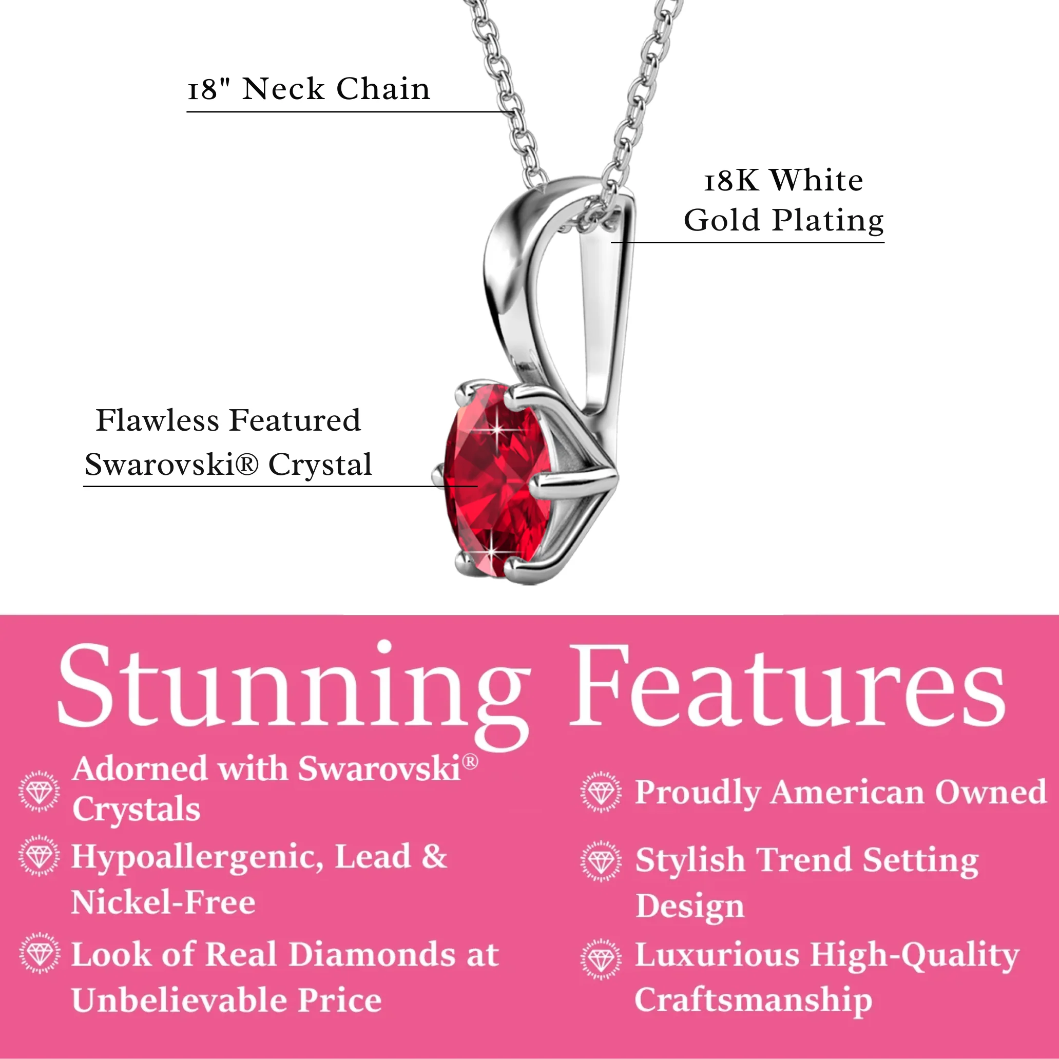 Birthstone Necklace 18k White Gold Plated Solitaire Necklace with 1ct Swarovski Crystal - Image 3