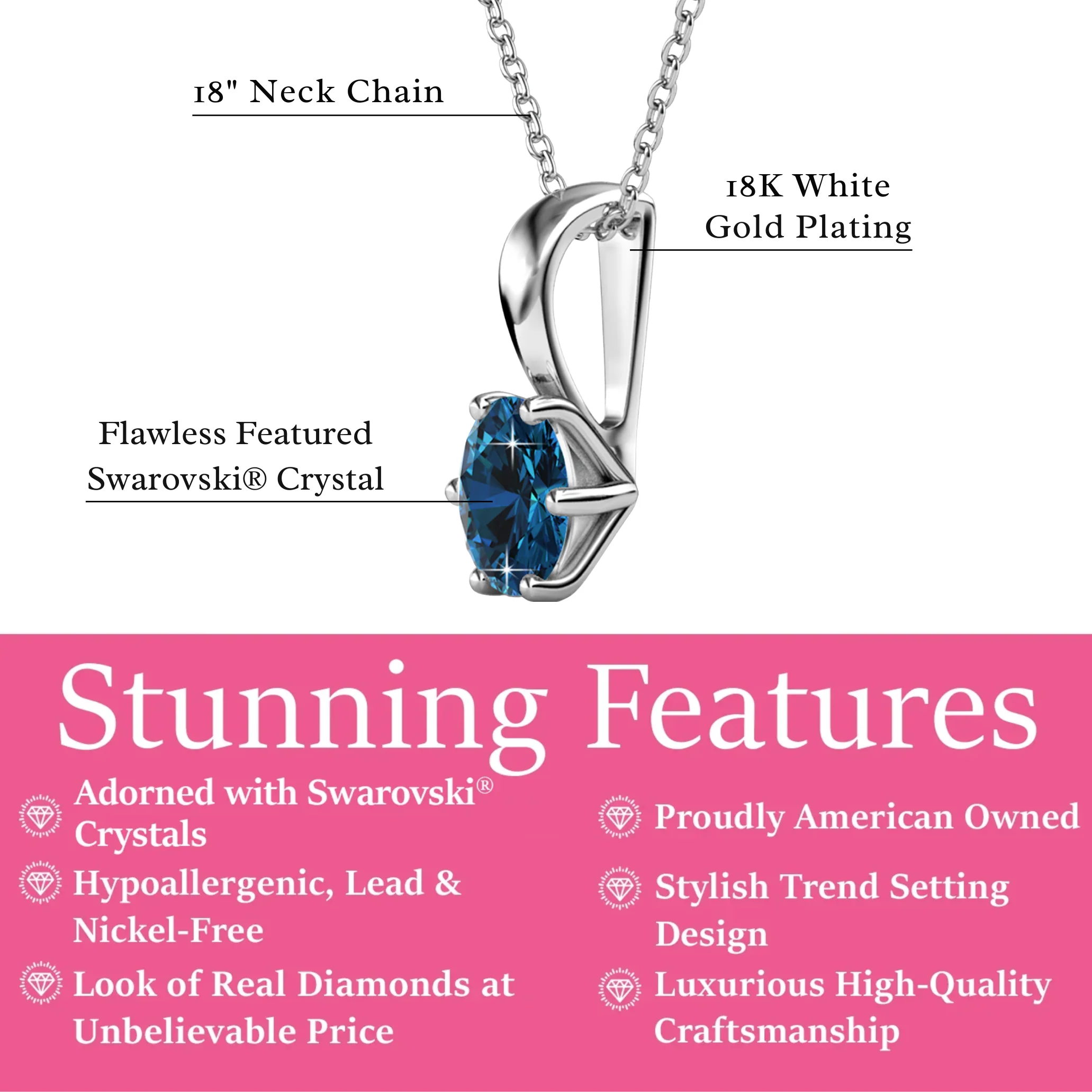 Birthstone Necklace 18k White Gold Plated Solitaire Necklace with 1ct Swarovski Crystal - Image 40
