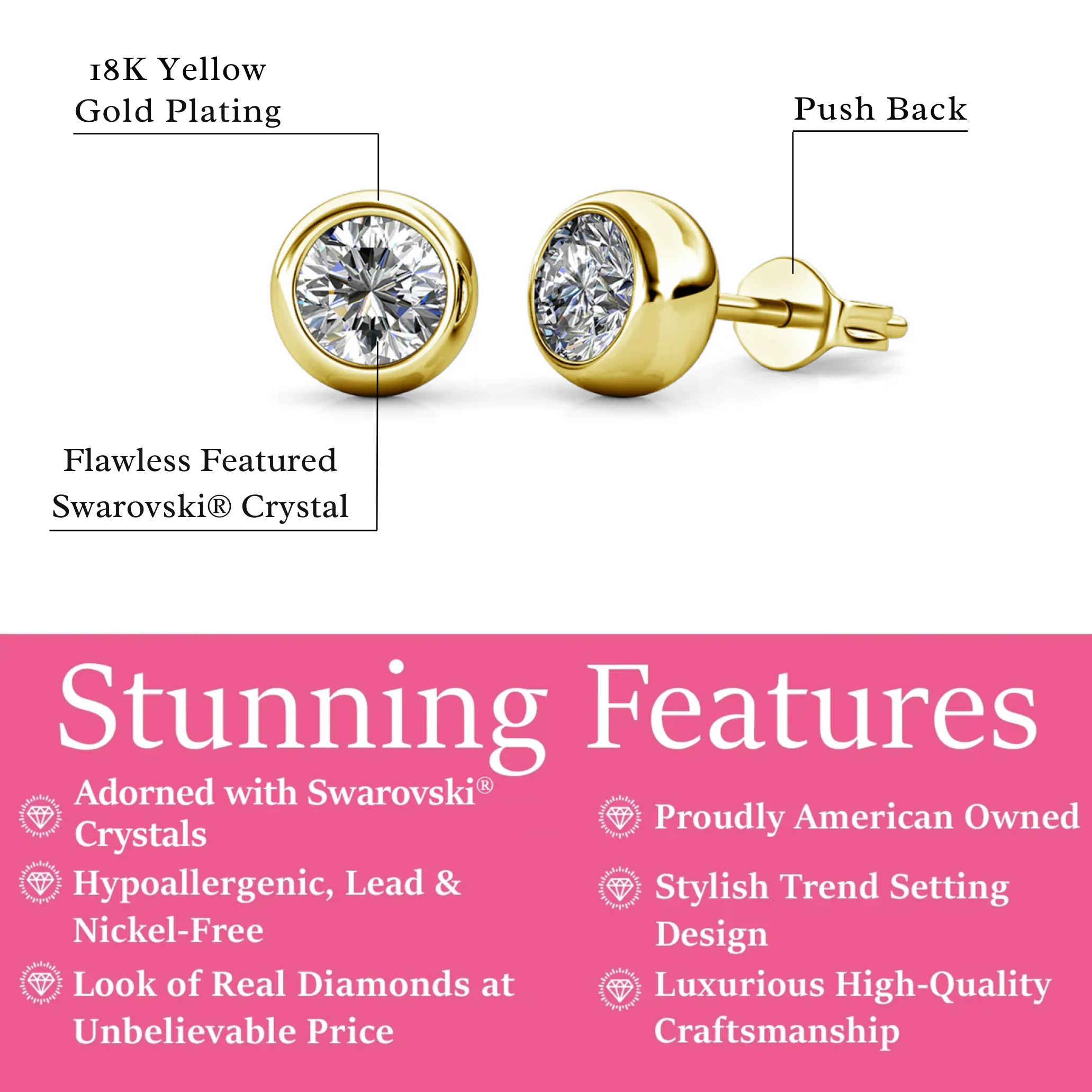 Blaire 18k White Gold Plated Stud Earrings with Round Cut Swarovski Crystals - Image 11