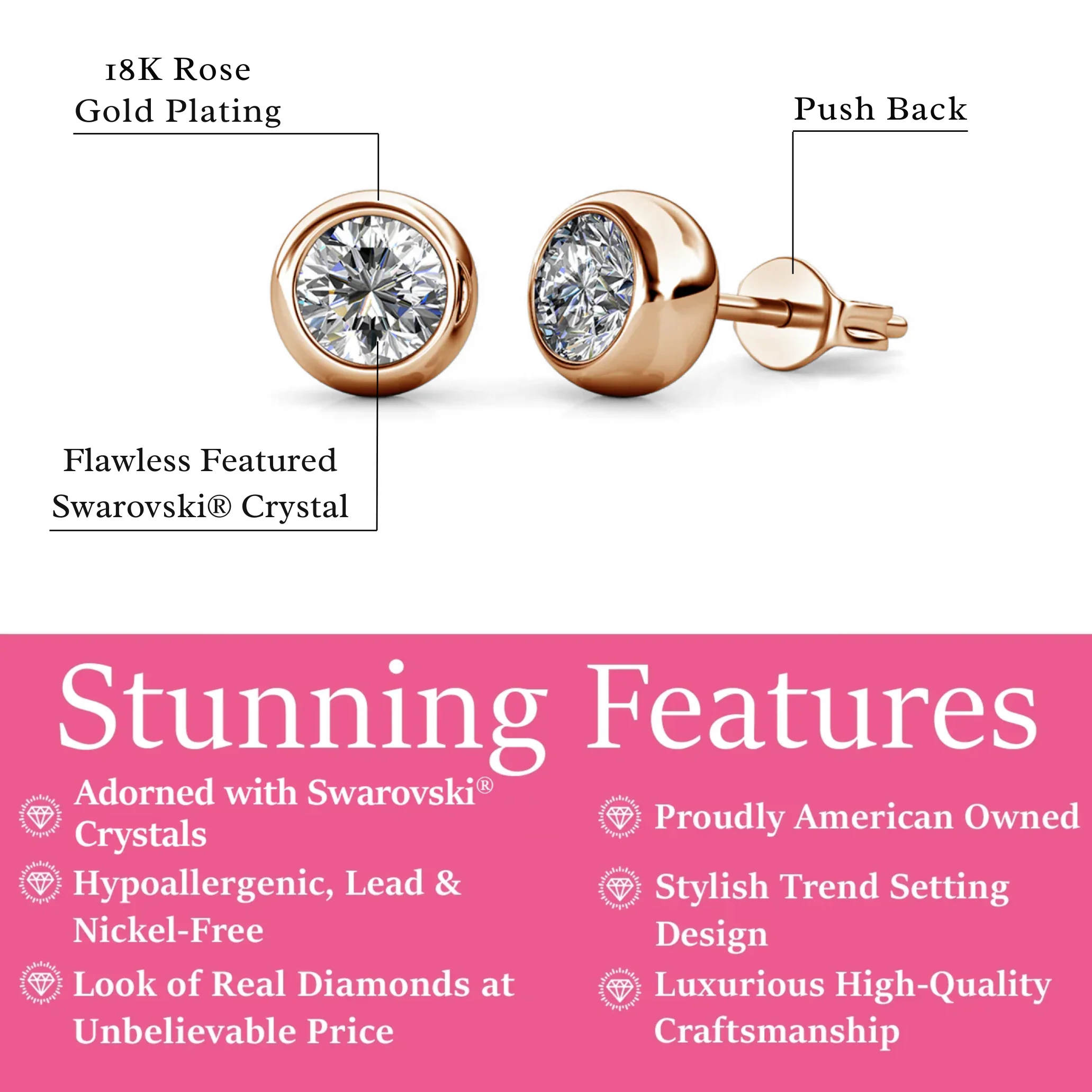 Blaire 18k White Gold Plated Stud Earrings with Round Cut Swarovski Crystals - Image 16