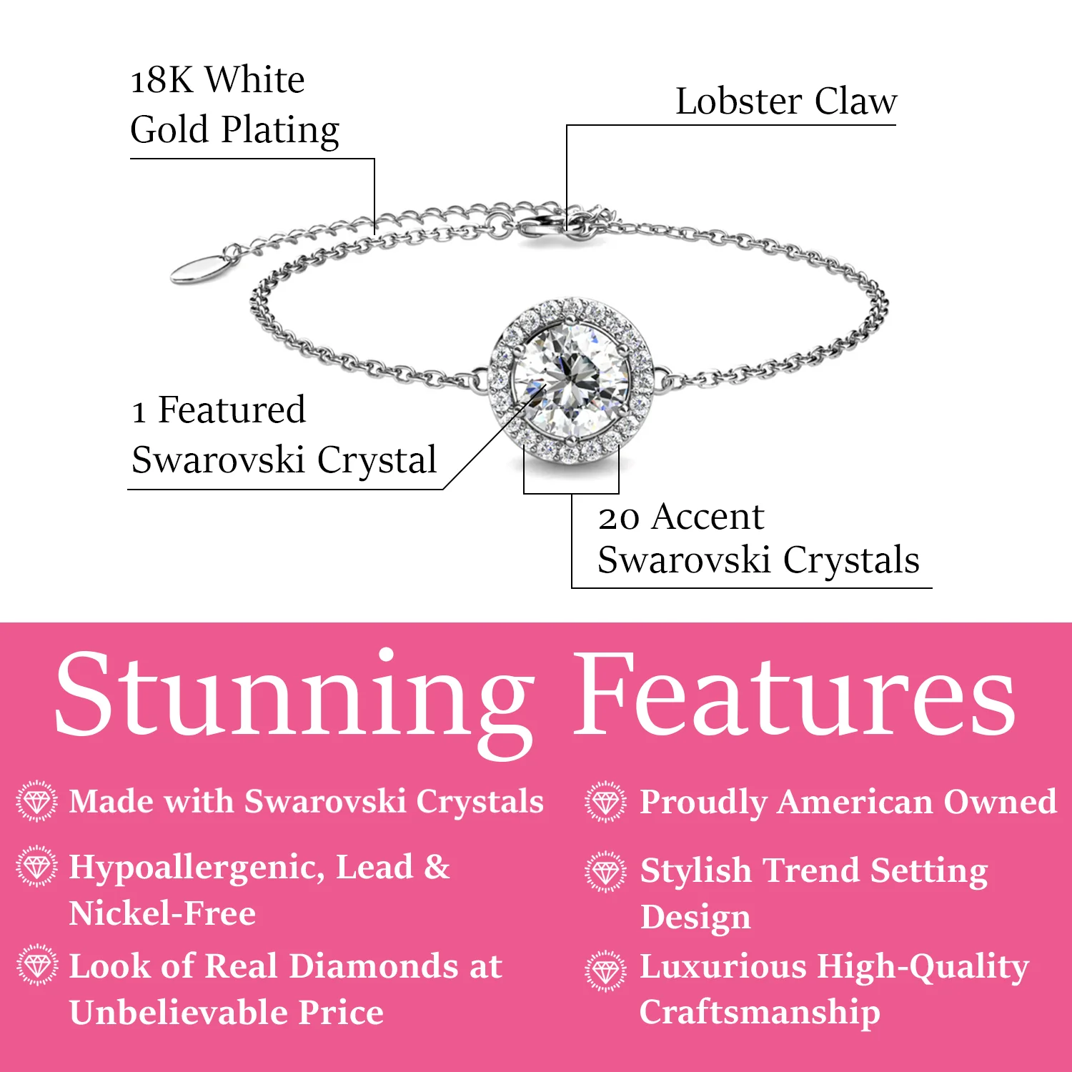 Blake 18k White Gold Plated Halo Bracelet with Swarovski Crystals - Image 3