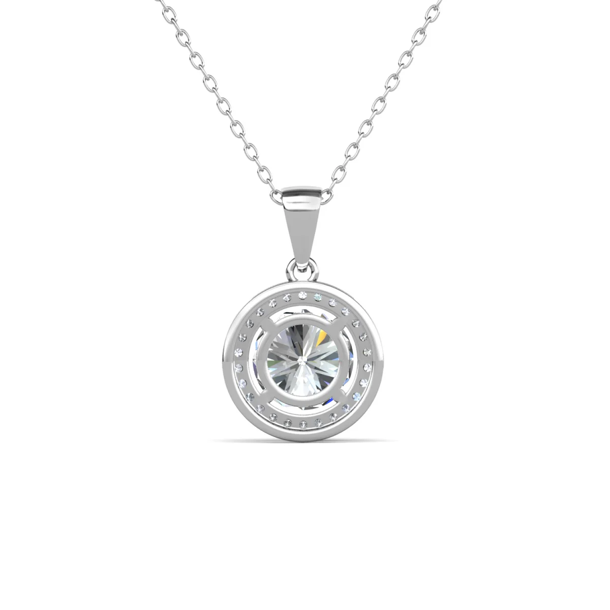 Blake 18k White Gold Plated Halo Pendant Necklace with Simulated Diamond Crystals - Image 10