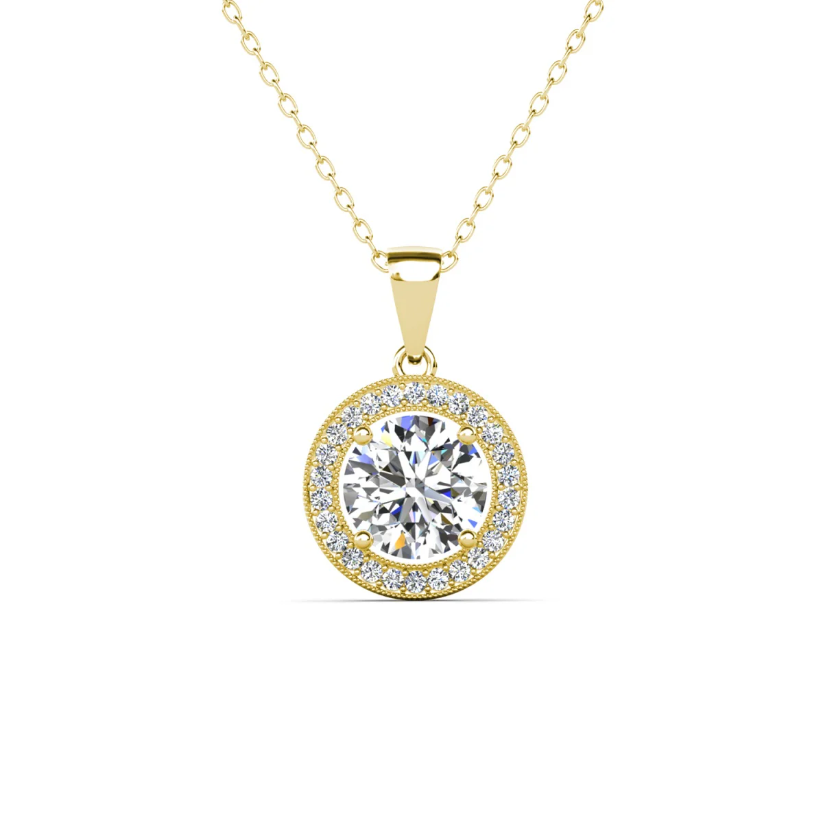 Blake 18k White Gold Plated Halo Pendant Necklace with Simulated Diamond Crystals - Image 11