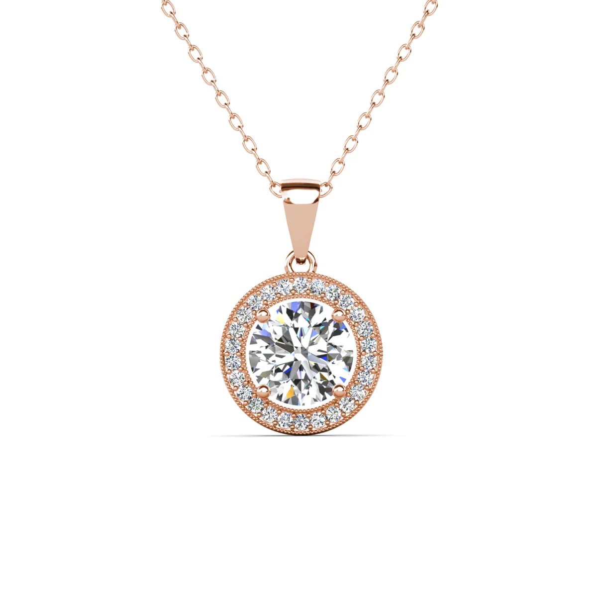 Blake 18k White Gold Plated Halo Pendant Necklace with Simulated Diamond Crystals - Image 15